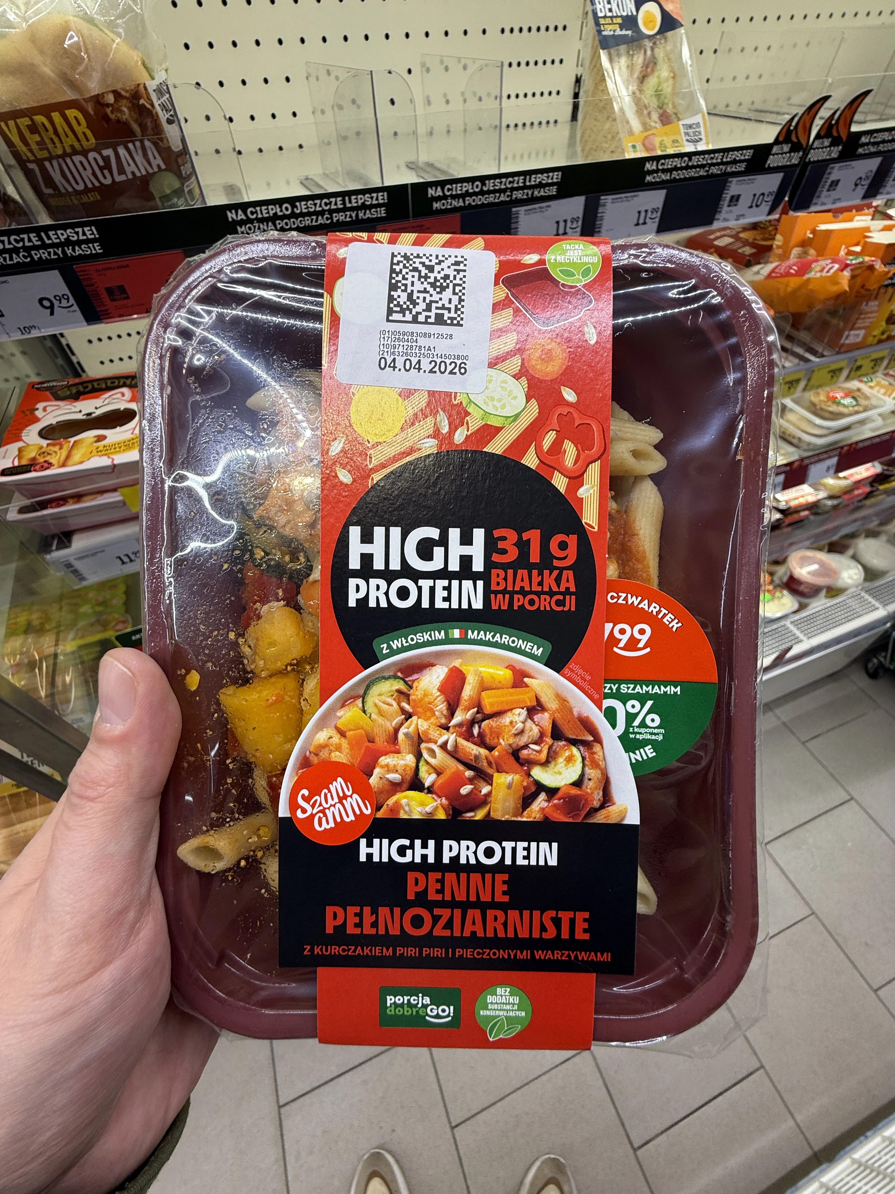 Szamamm High Protein Penne pełnoziarniste z kurczakiem piri piri i pieczonymi warzywami | 400g