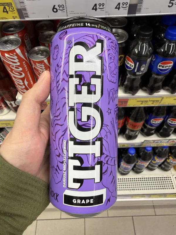 Tiger Juicy Line Grape gazowany napój owocowy o smaku winogrona | 500ml