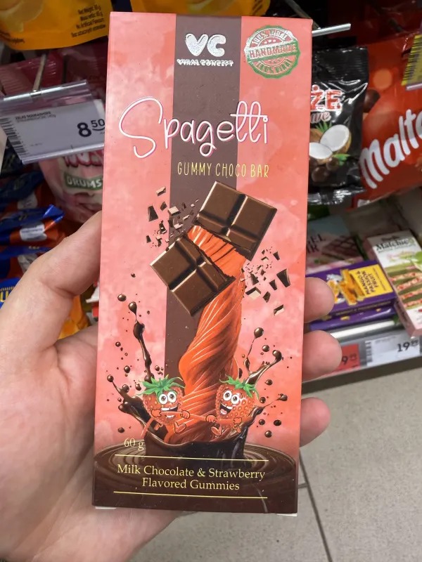Spagetti Gummy Choco Bar Milk Chocolate & Strawberry Flavored Gummies | 60g