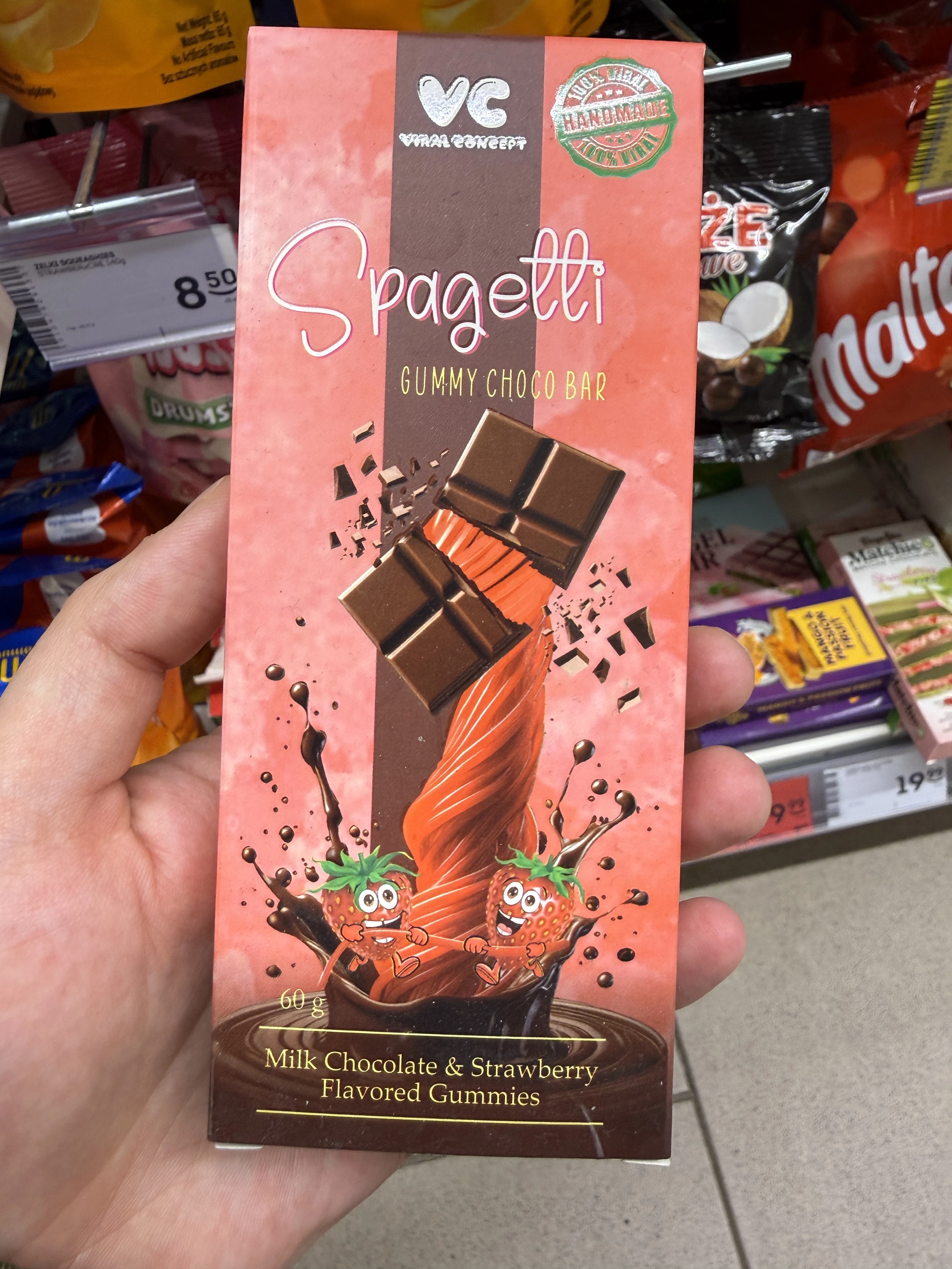 Spagetti Gummy Choco Bar Milk Chocolate & Strawberry Flavored Gummies | 60g