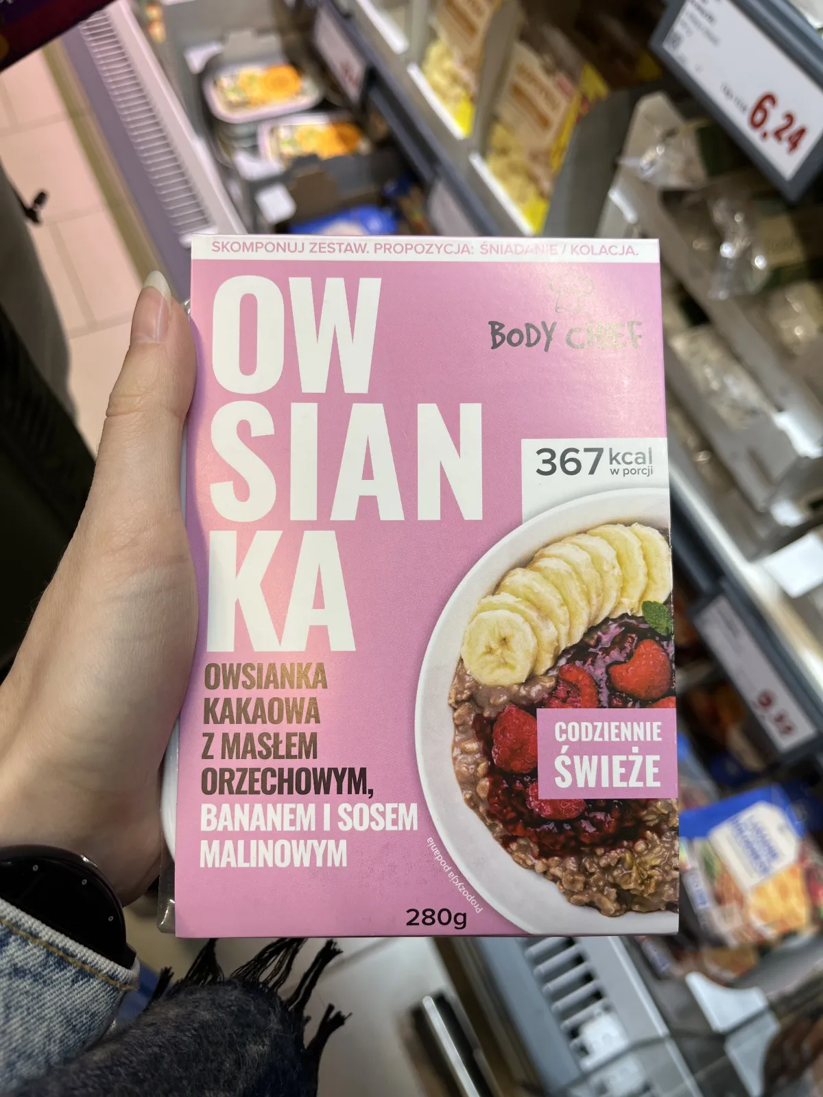 Owsianka kakaowa z masłem orzechowym, bananem i sosem malinowym Body Chief | 280g