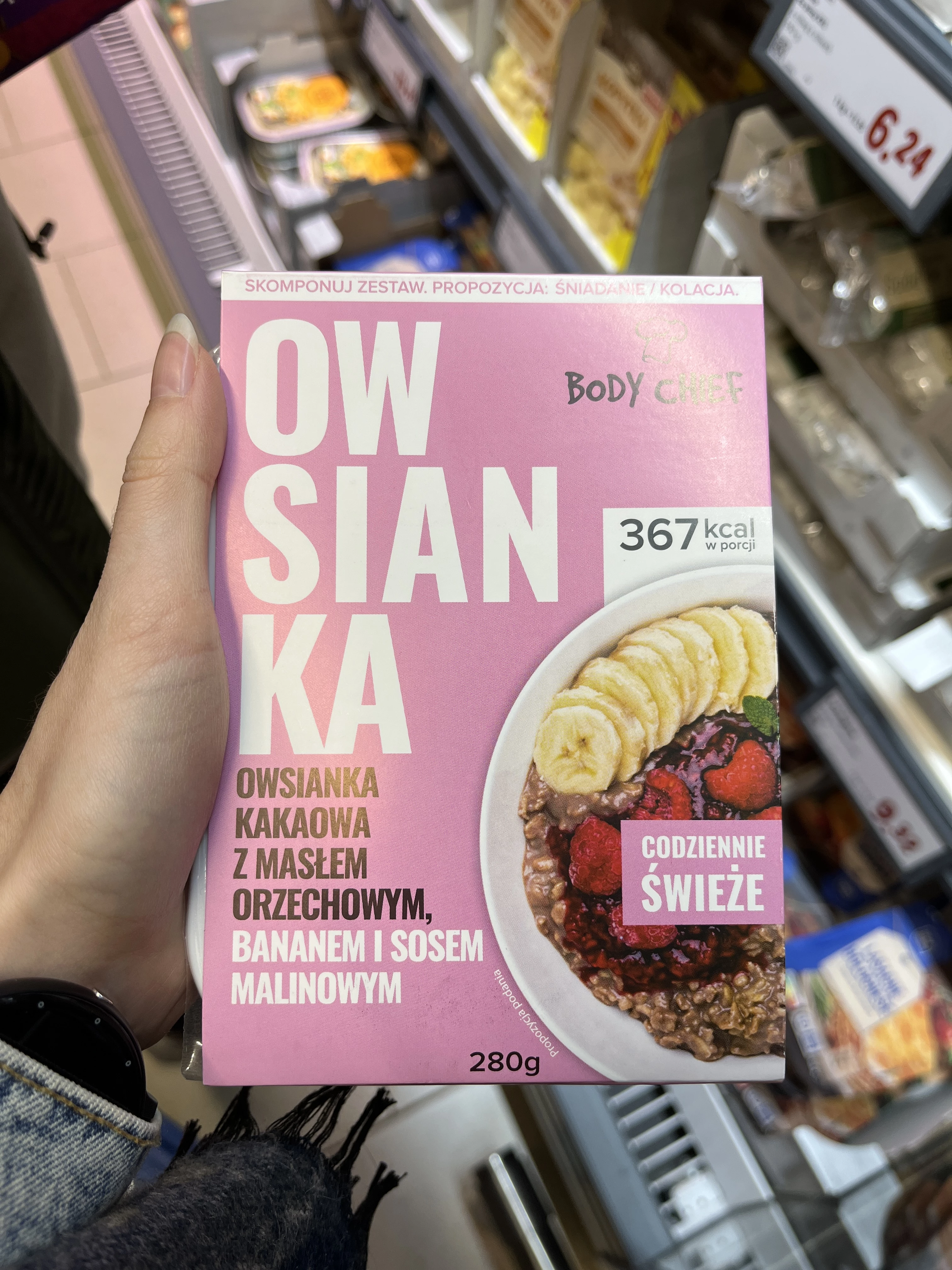 Owsianka kakaowa z masłem orzechowym, bananem i sosem malinowym Body Chief | 280g