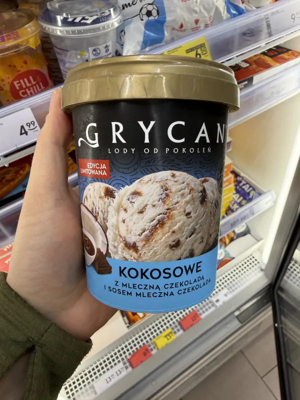 Grycan Lody Kokosowe z mleczną czekoladą i sosem mleczna czekolada | 280g / 480ml