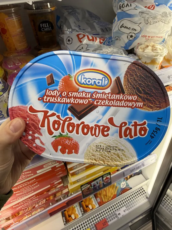 Koral Kolorowe Lato lody śmietankowo-truskawkowo-czekoladowe | 1000ml