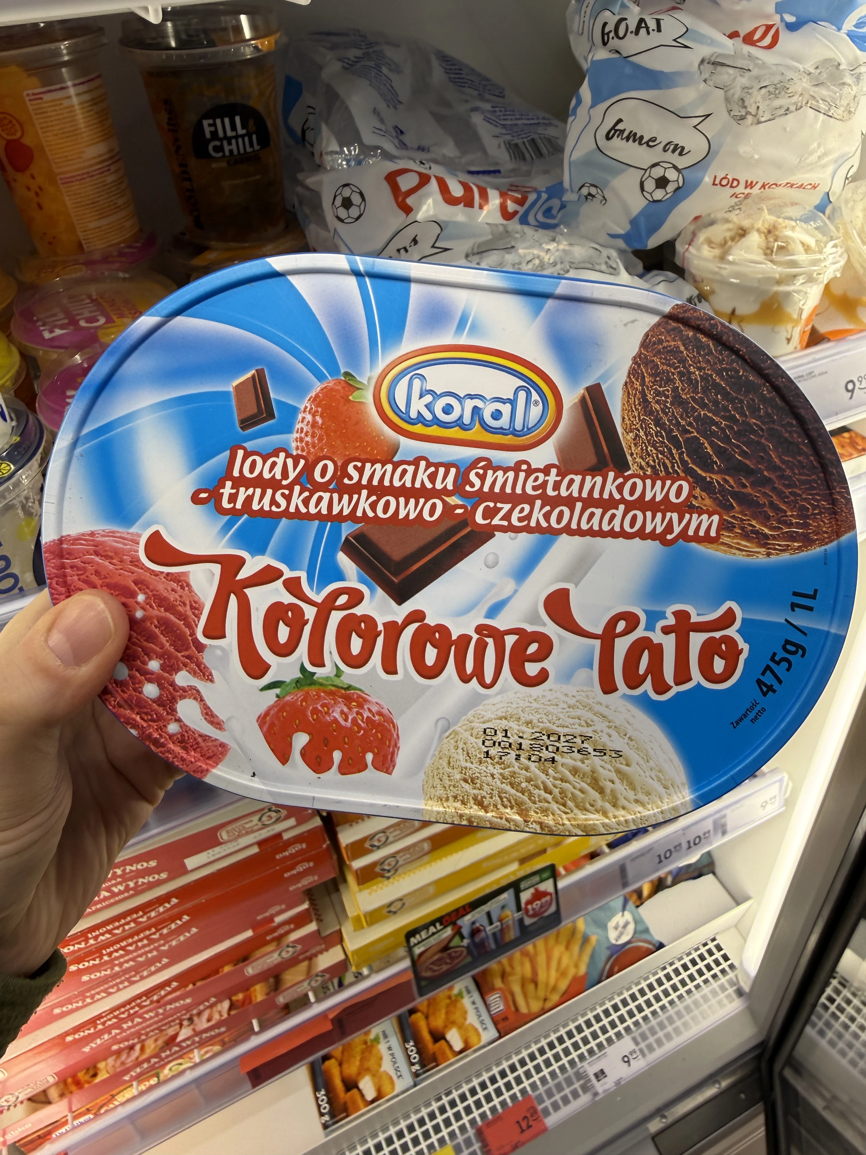 Koral Kolorowe Lato lody śmietankowo-truskawkowo-czekoladowe | 1000ml