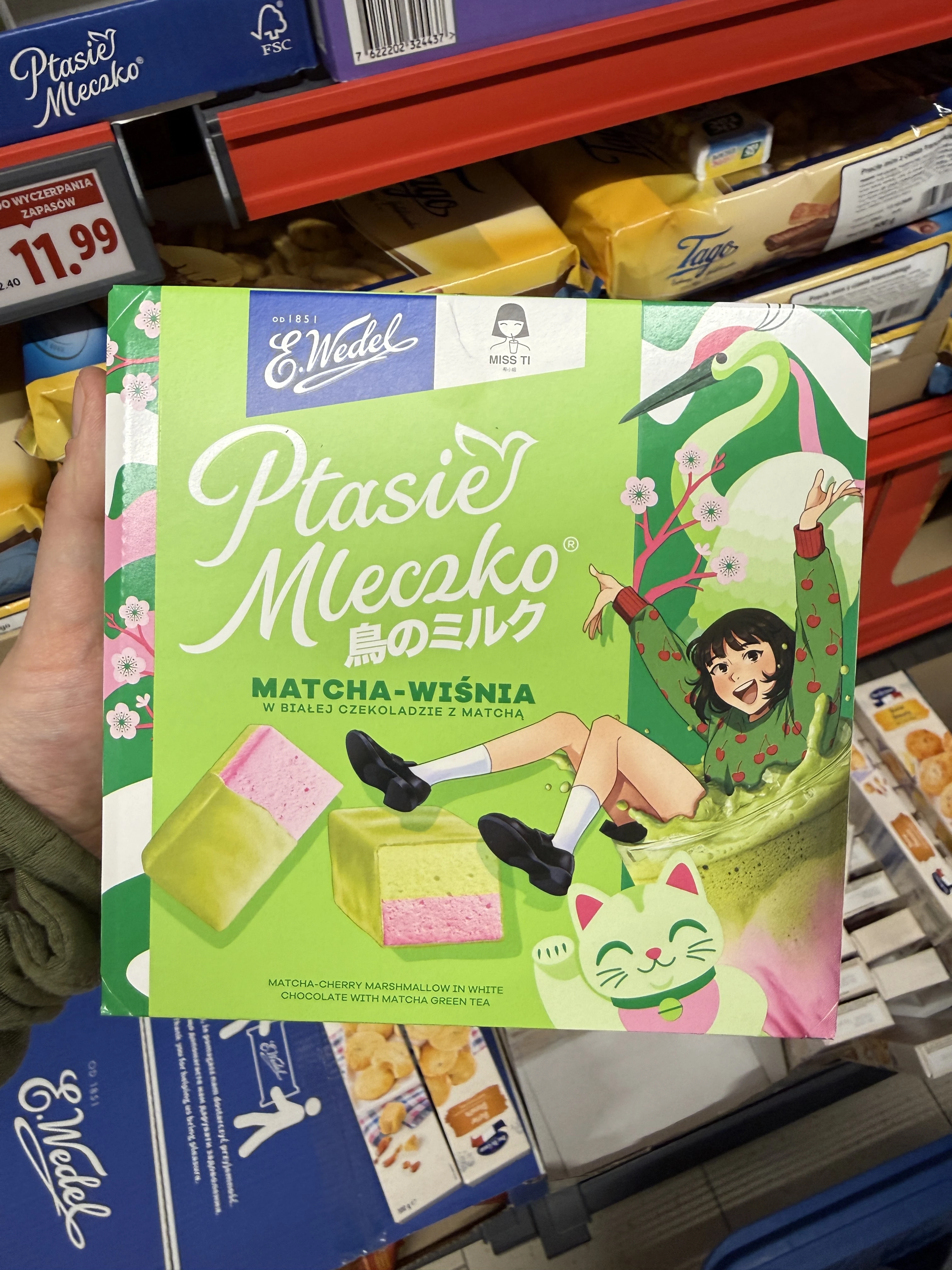 E. Wedel Ptasie Mleczko matcha-wiśnia w białej czekoladzie z matchą | 340g