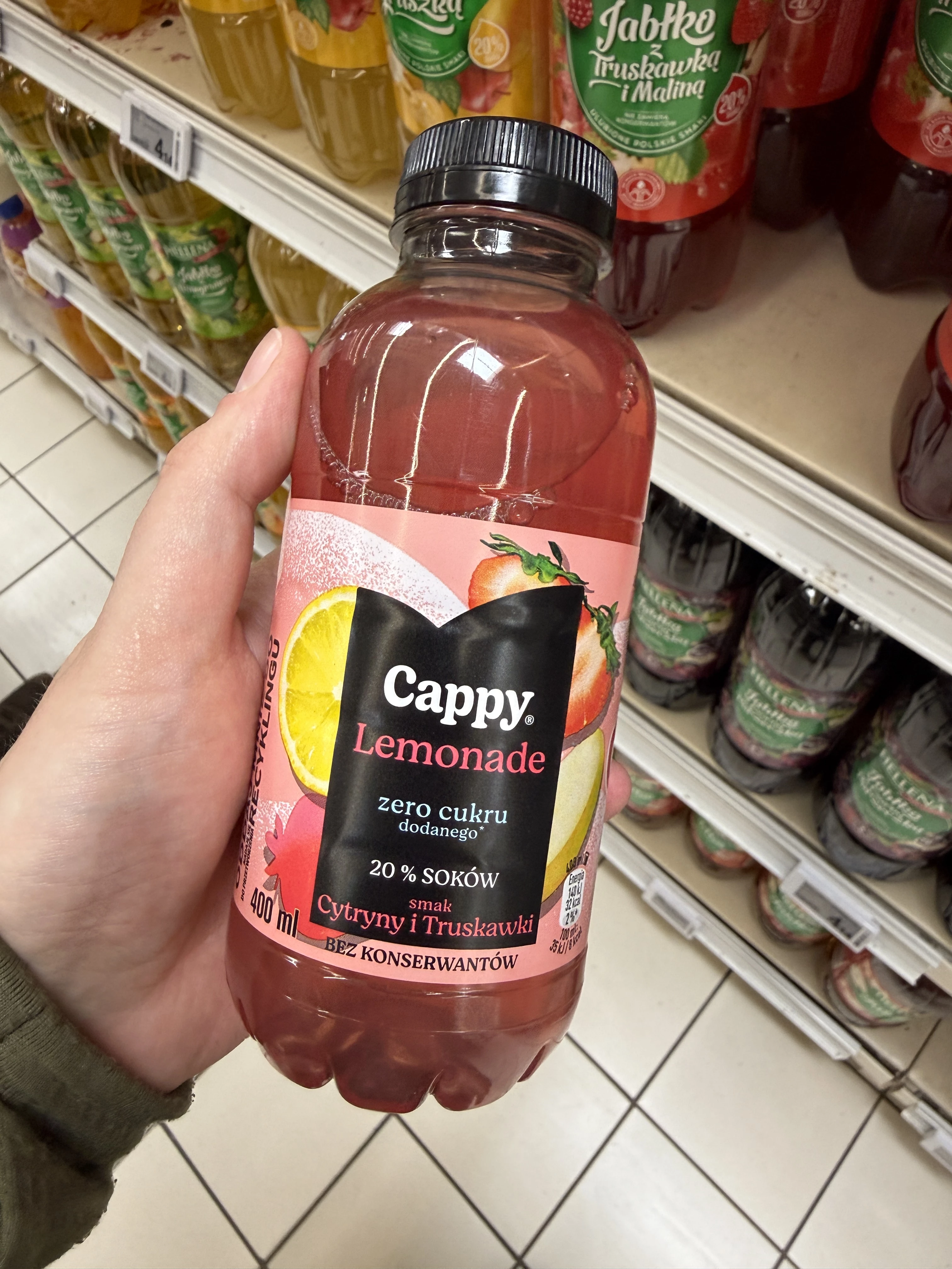 Cappy Lemonade Napój niegazowany smak cytryny i truskawki | 400ml