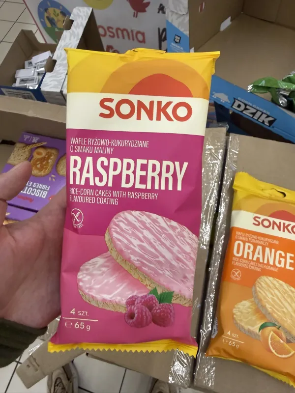 Sonko Wafle ryżowo-kukurydziane o smaku maliny | 65g