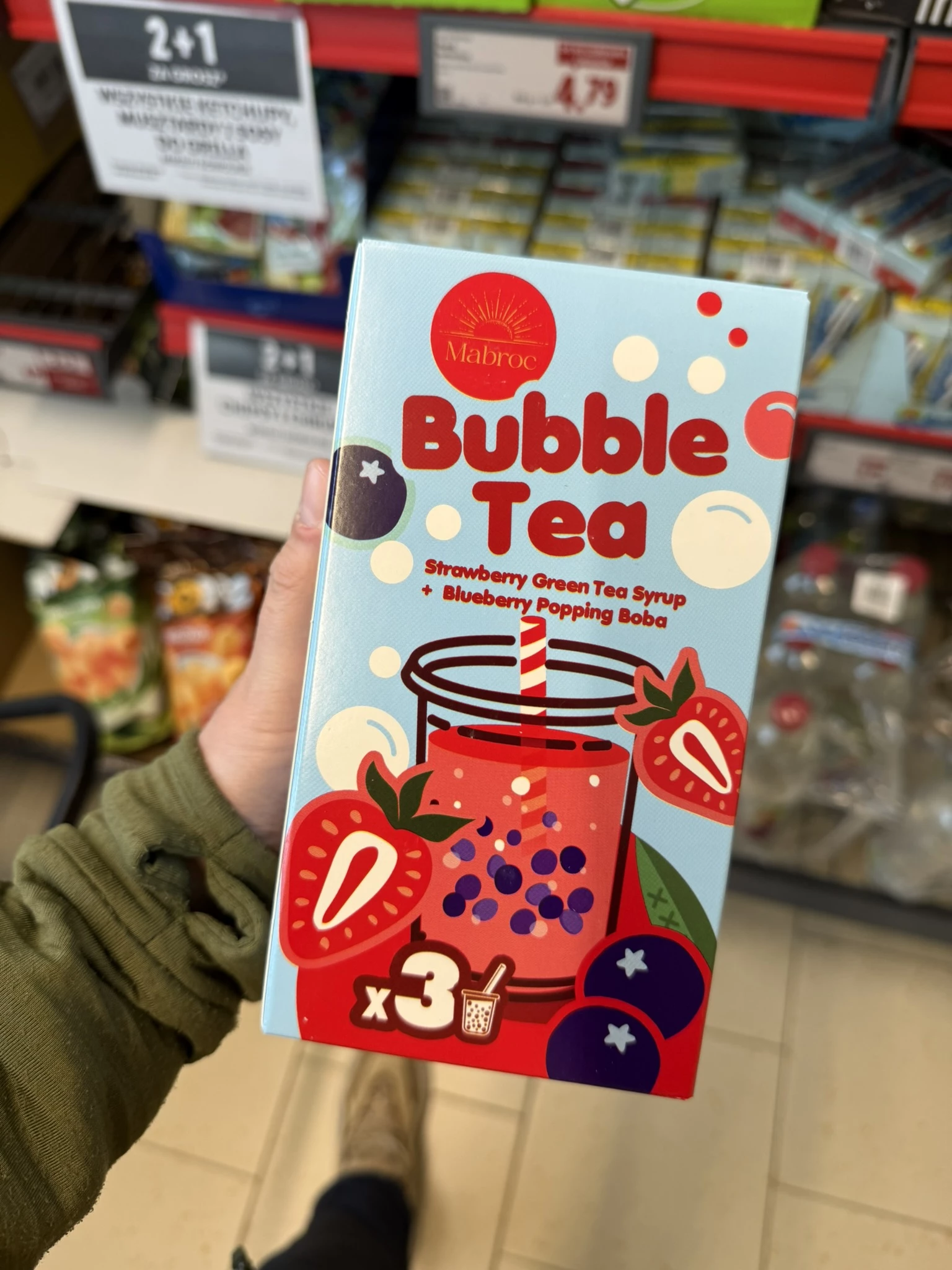 Mabroc Bubble Tea Strawberry Green Tea Syrup + Blueberry Popping Boba | 240g