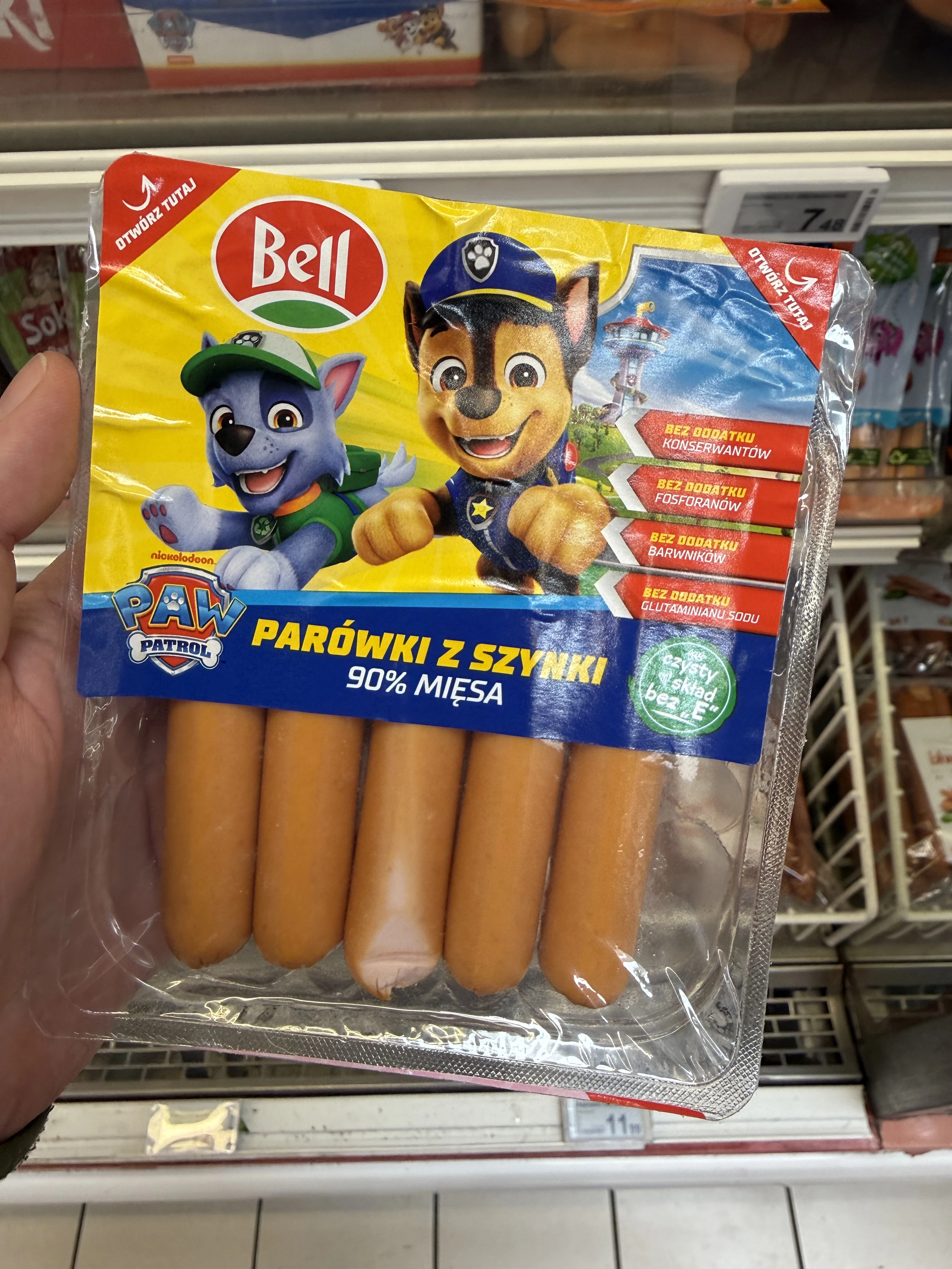 Bell Parówki z szynki Psi Patrol (żółta etykieta, Rocky i Chase) | 130g