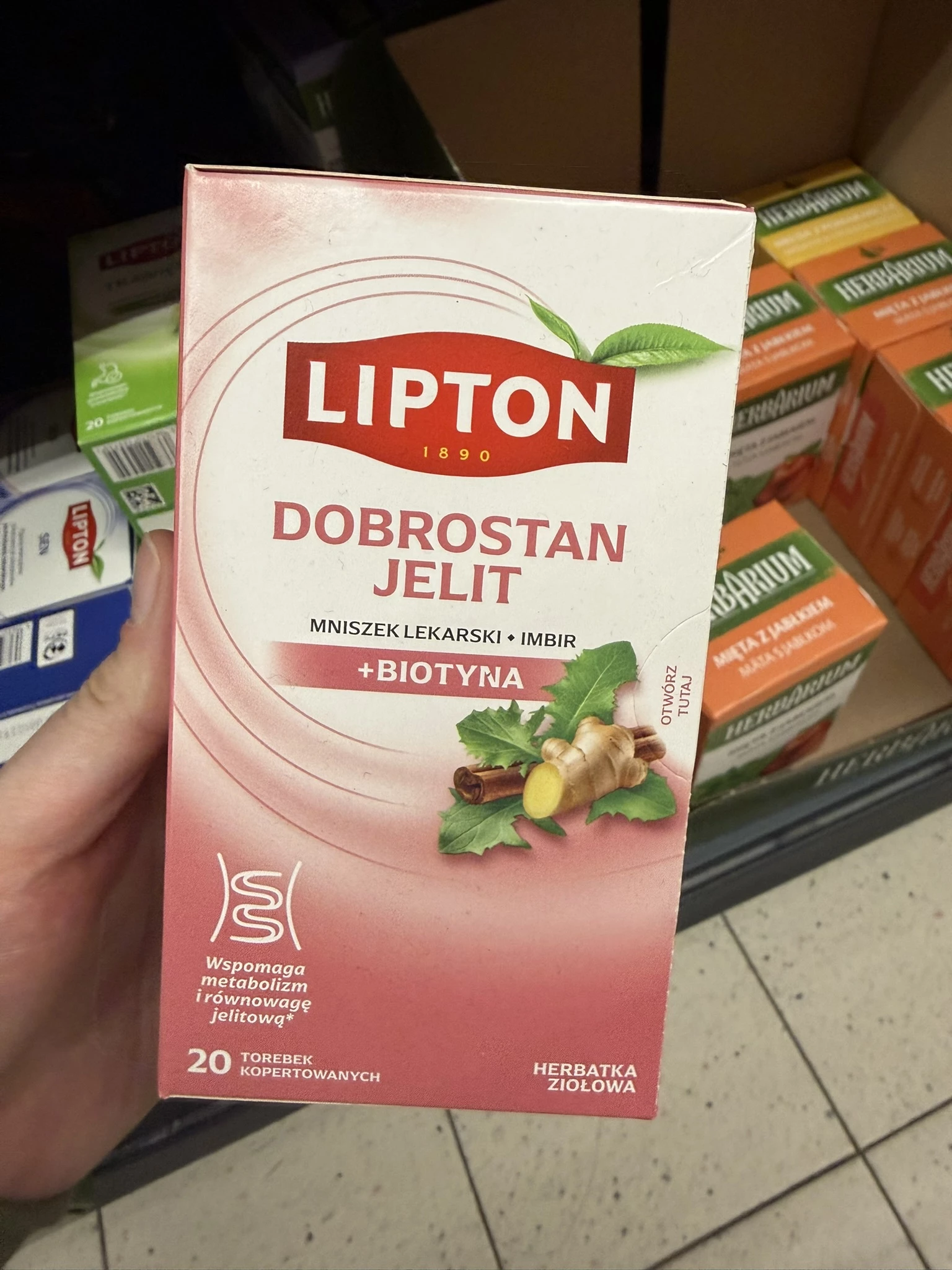 Lipton Herbatka Ziołowa Dobrostan Jelit Mniszek Imbir + Biotyna 20 torebek | 38g