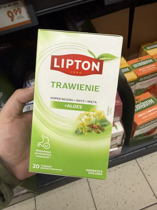 Lipton Trawienie + Aloes Herbatka Ziołowa Koper Włoski Anyż Mięta 20 torebek | 38g