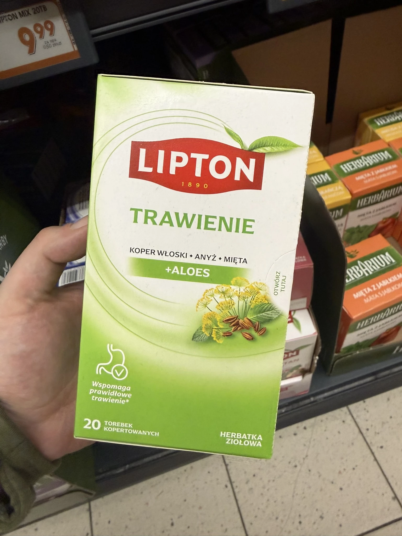 Lipton Trawienie + Aloes Herbatka Ziołowa Koper Włoski Anyż Mięta 20 torebek | 38g
