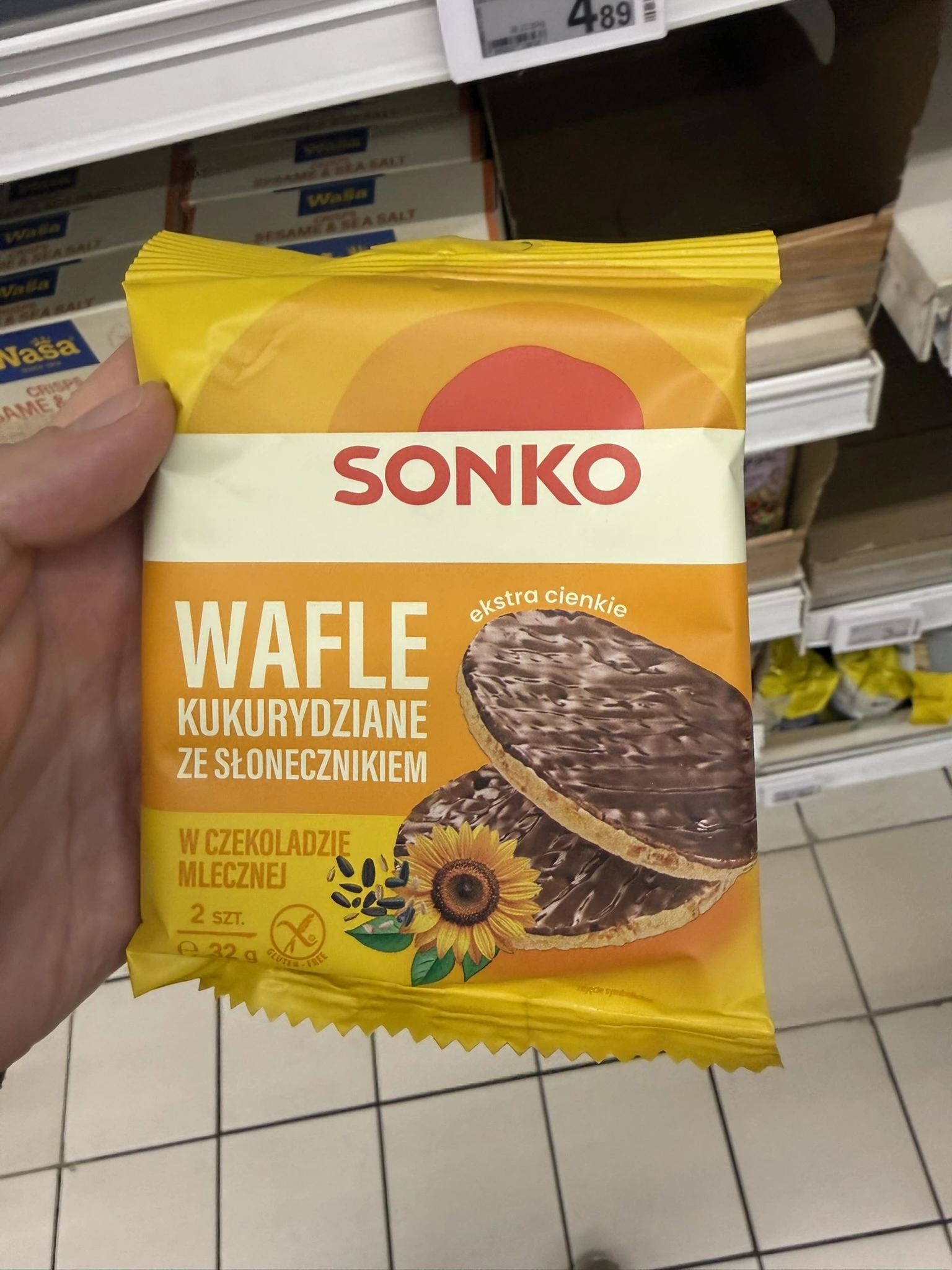 Sonko Wafle kukurydziane ze słonecznikiem w czekoladzie mlecznej | 32g
