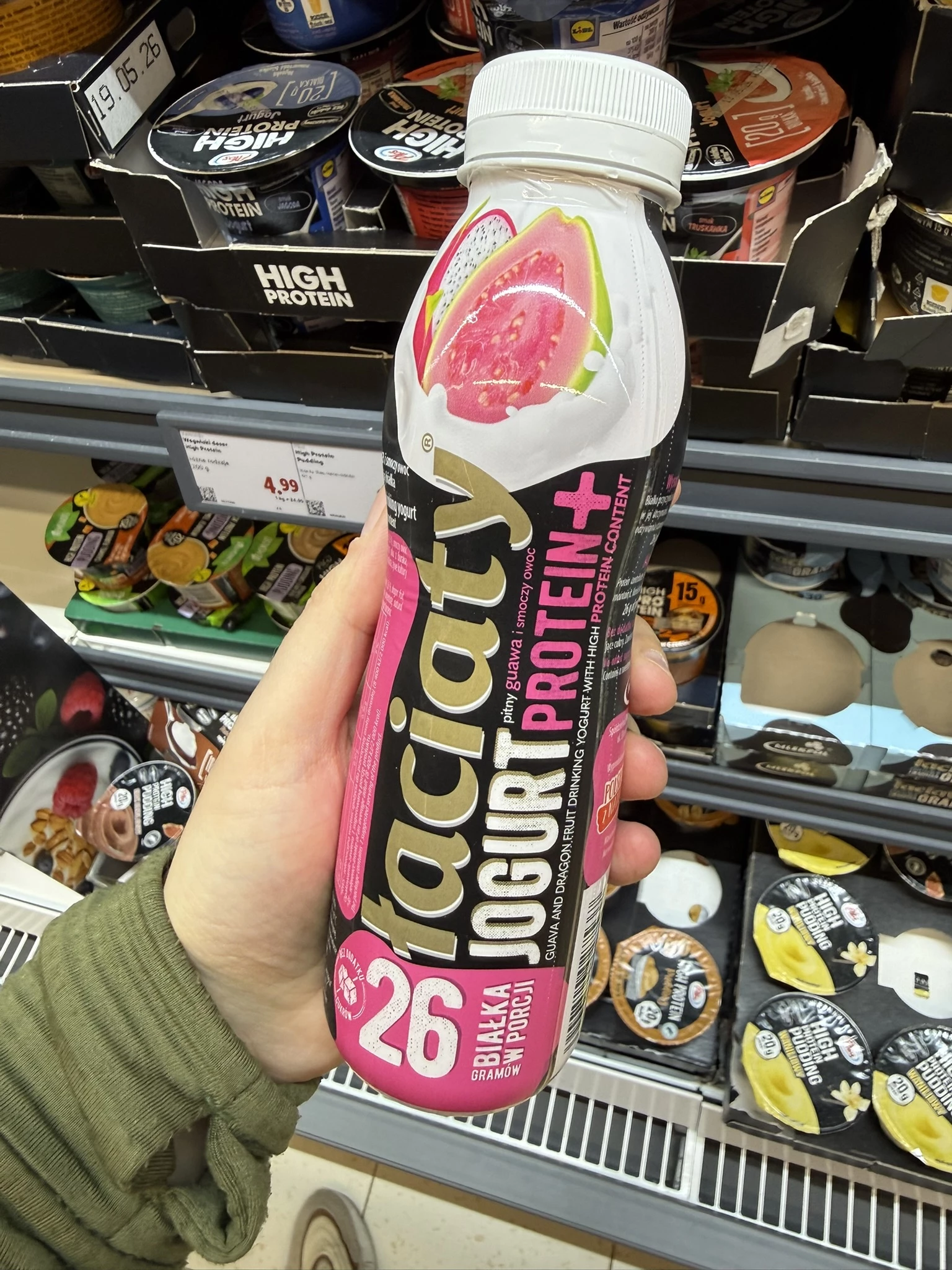 Łaciaty Protein+ Jogurt pitny guawa i smoczy owoc | 360g