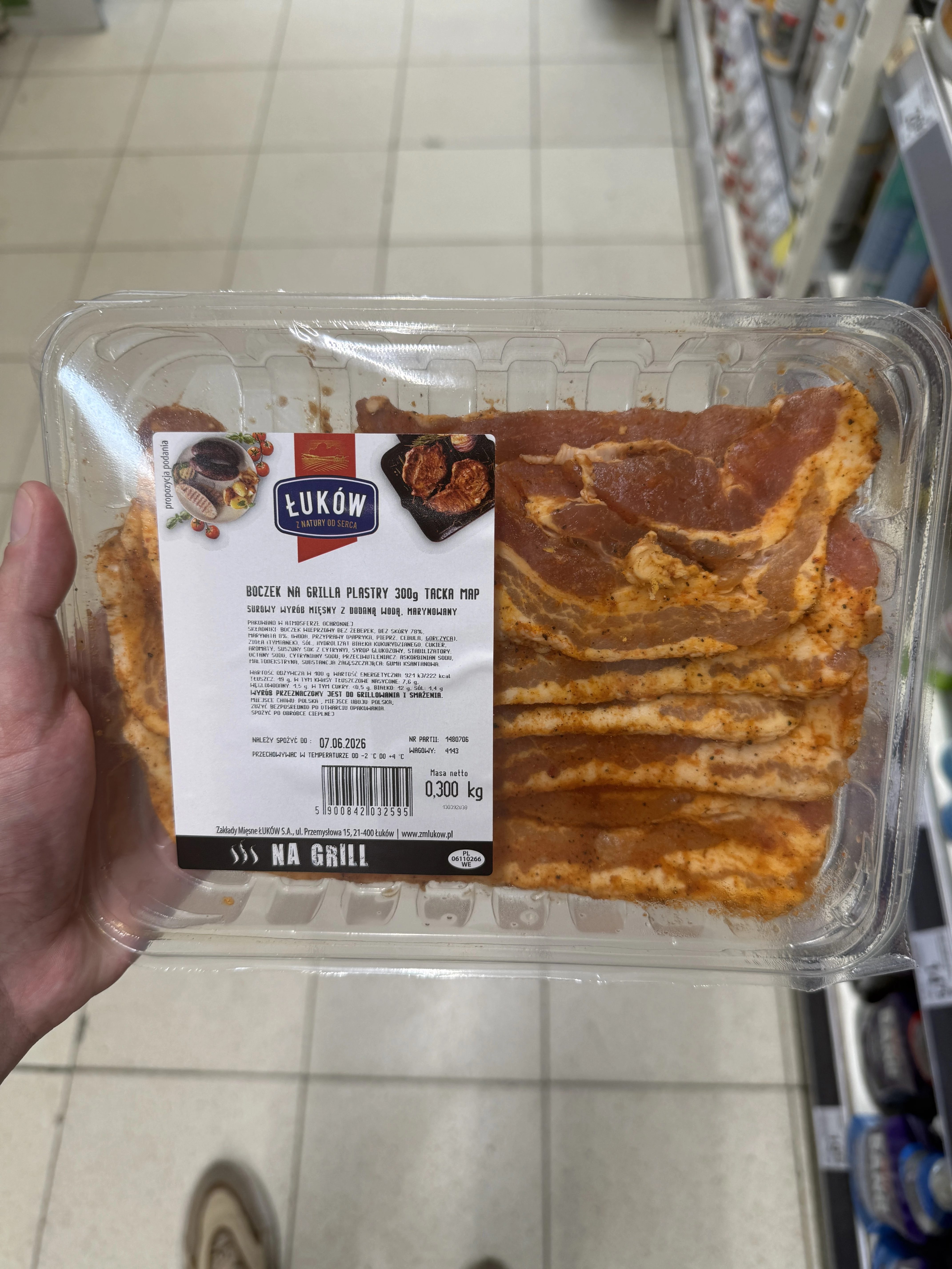 Łuków Boczek wieprzowy bez kości marynowany plastry na grill | 300g