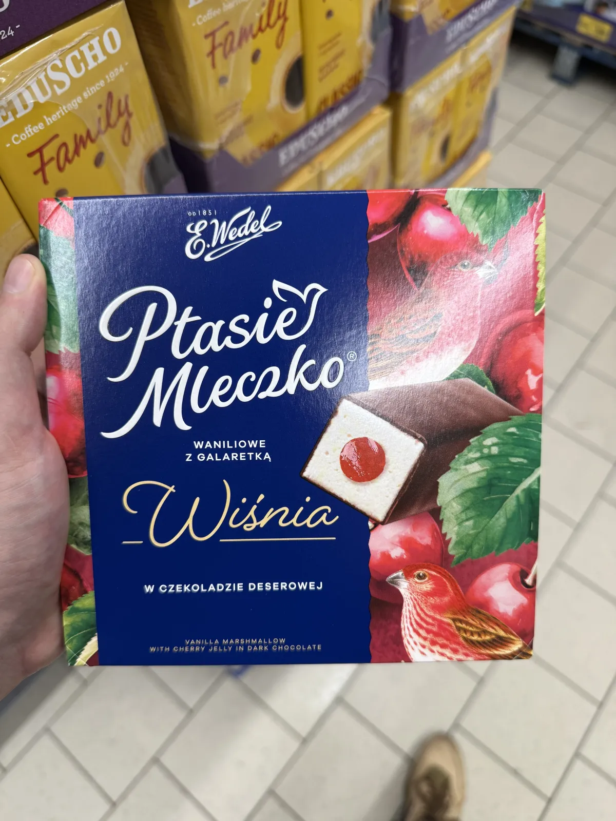 Wedel Ptasie Mleczko waniliowe z galaretką Wiśnia w czekoladzie deserowej | 340g
