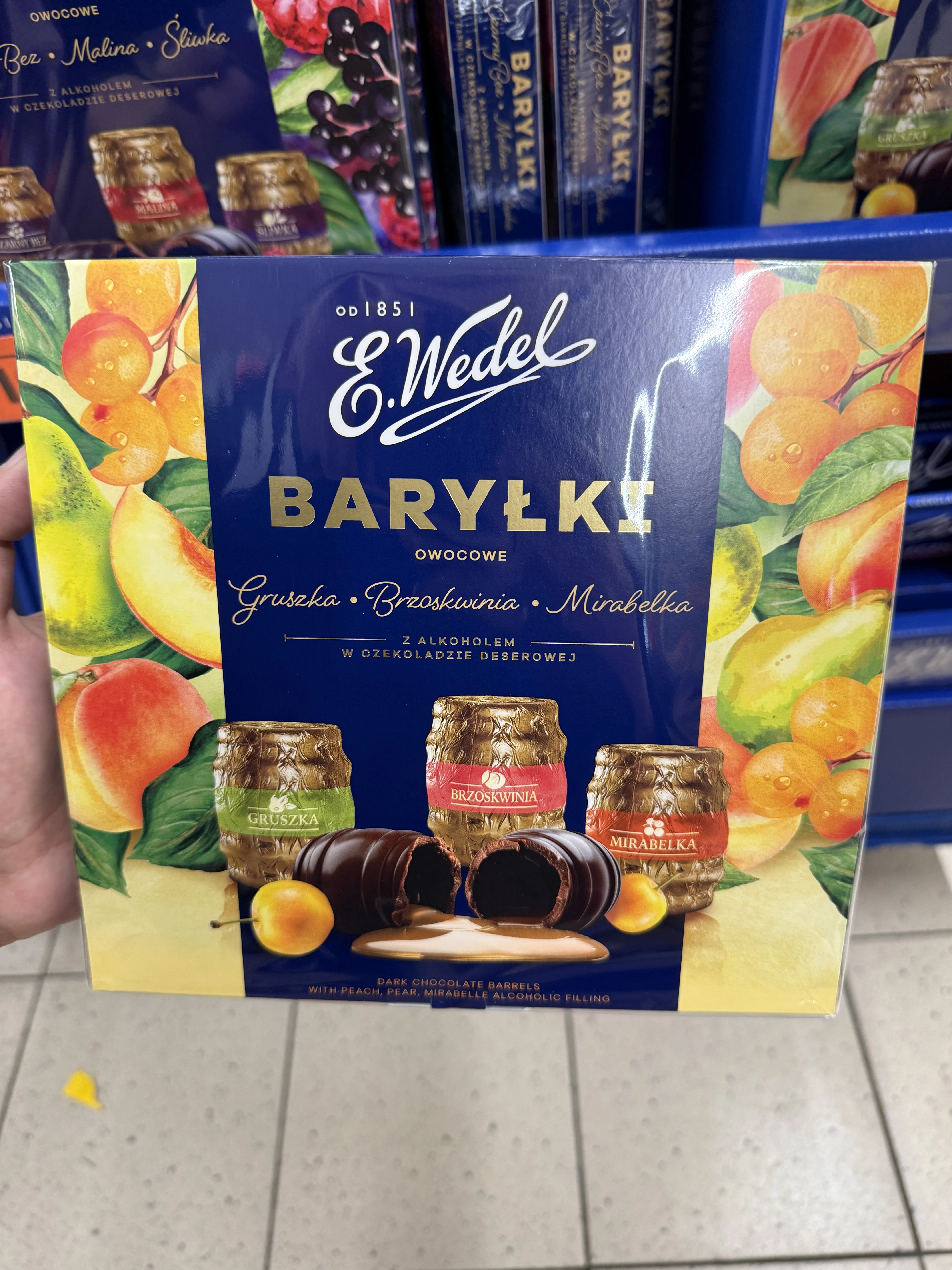 Baryłki Owocowe Gruszka • Brzoskwinia • Mirabelka z alkoholem w czekoladzie deserowej | 200g