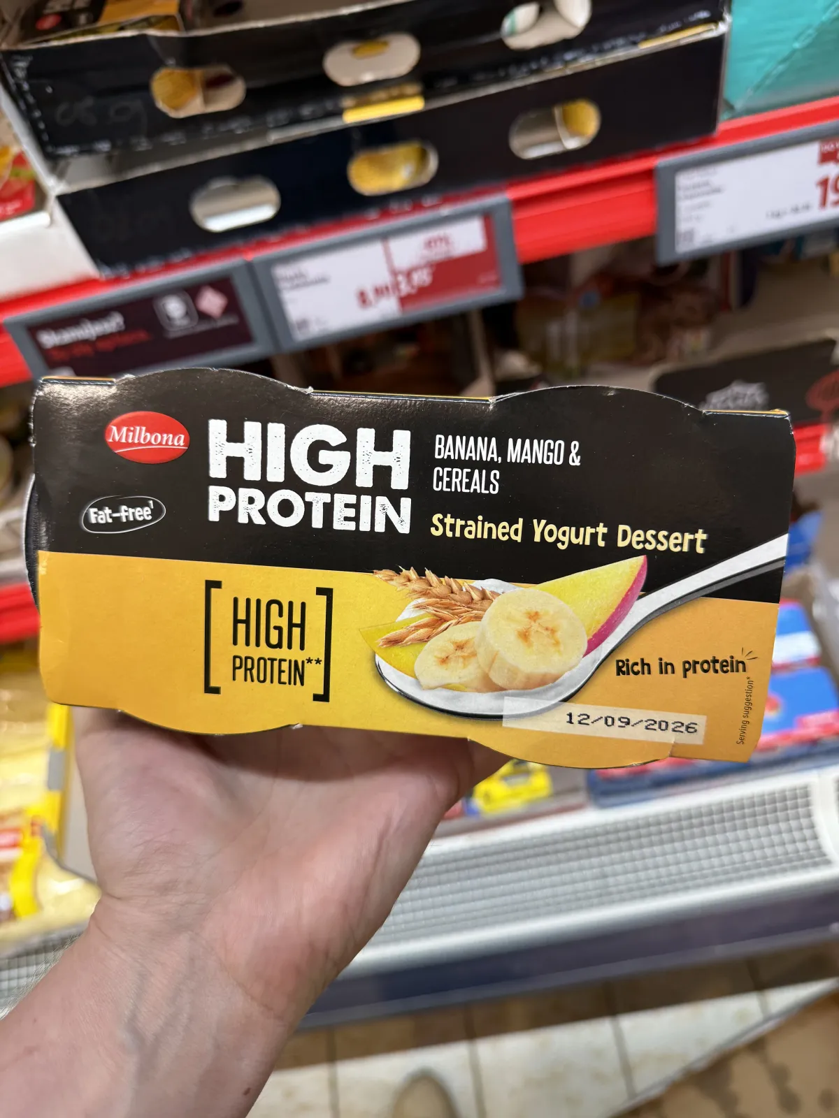 Milbona High Protein Banana, Mango & Cereals Strained Yogurt Dessert | 340g