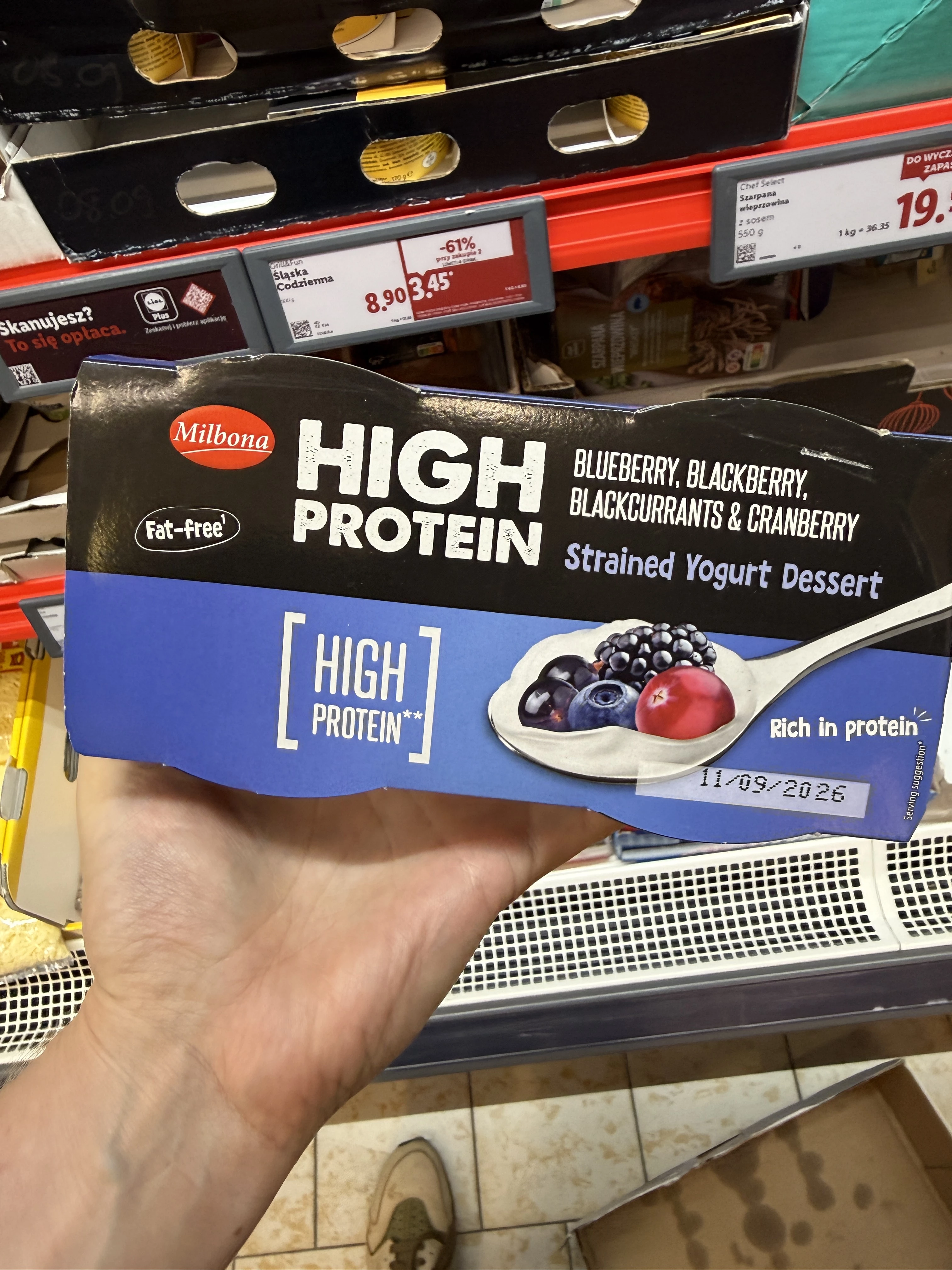 Milbona High Protein Blueberry, Blackberry, Blackcurrants & Cranberry Strained Yogurt Dessert | 340g