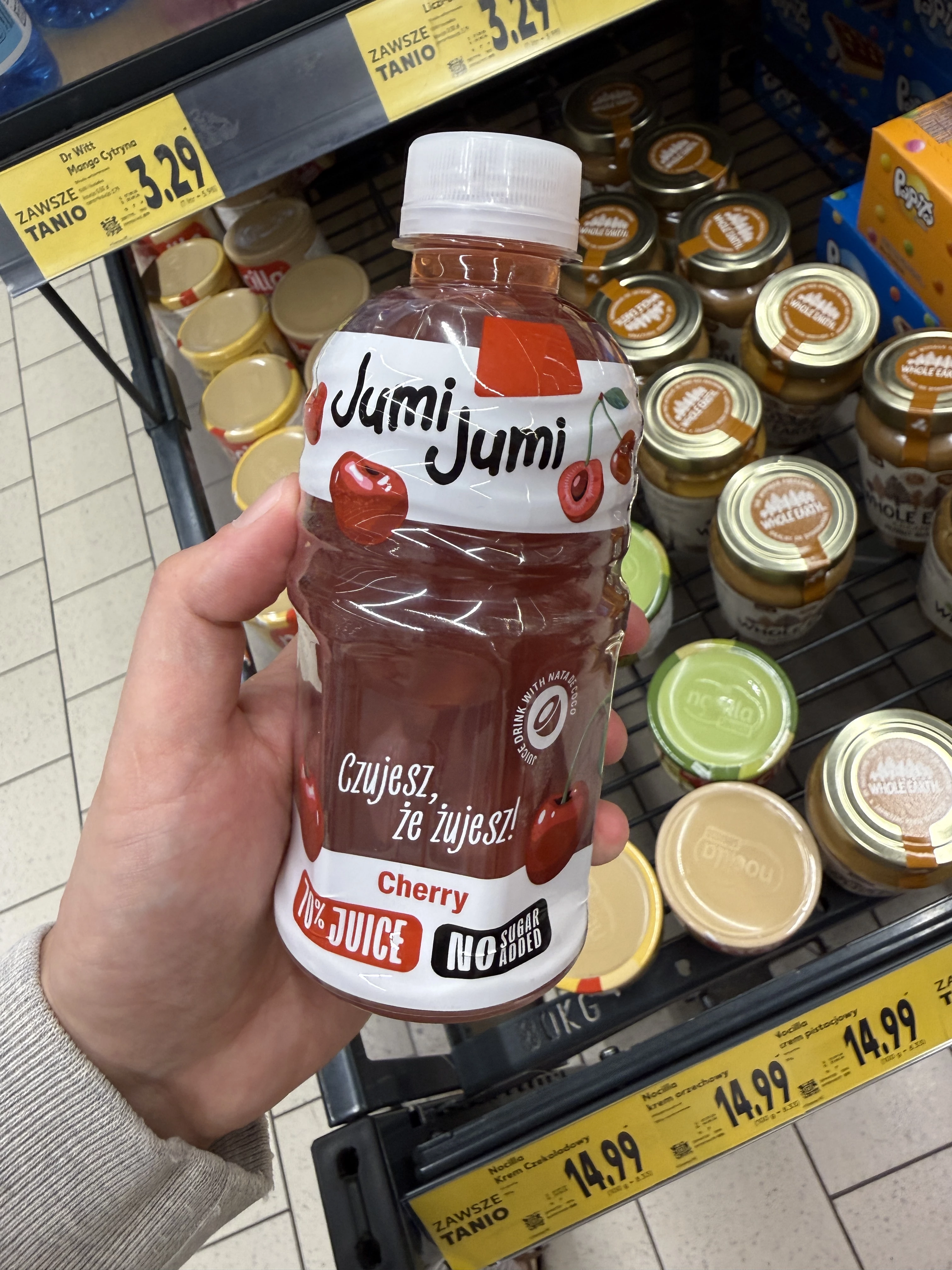 Jumi Jumi napój wiśniowy z kawałkami galaretki kokosowej nata de coco | 320ml