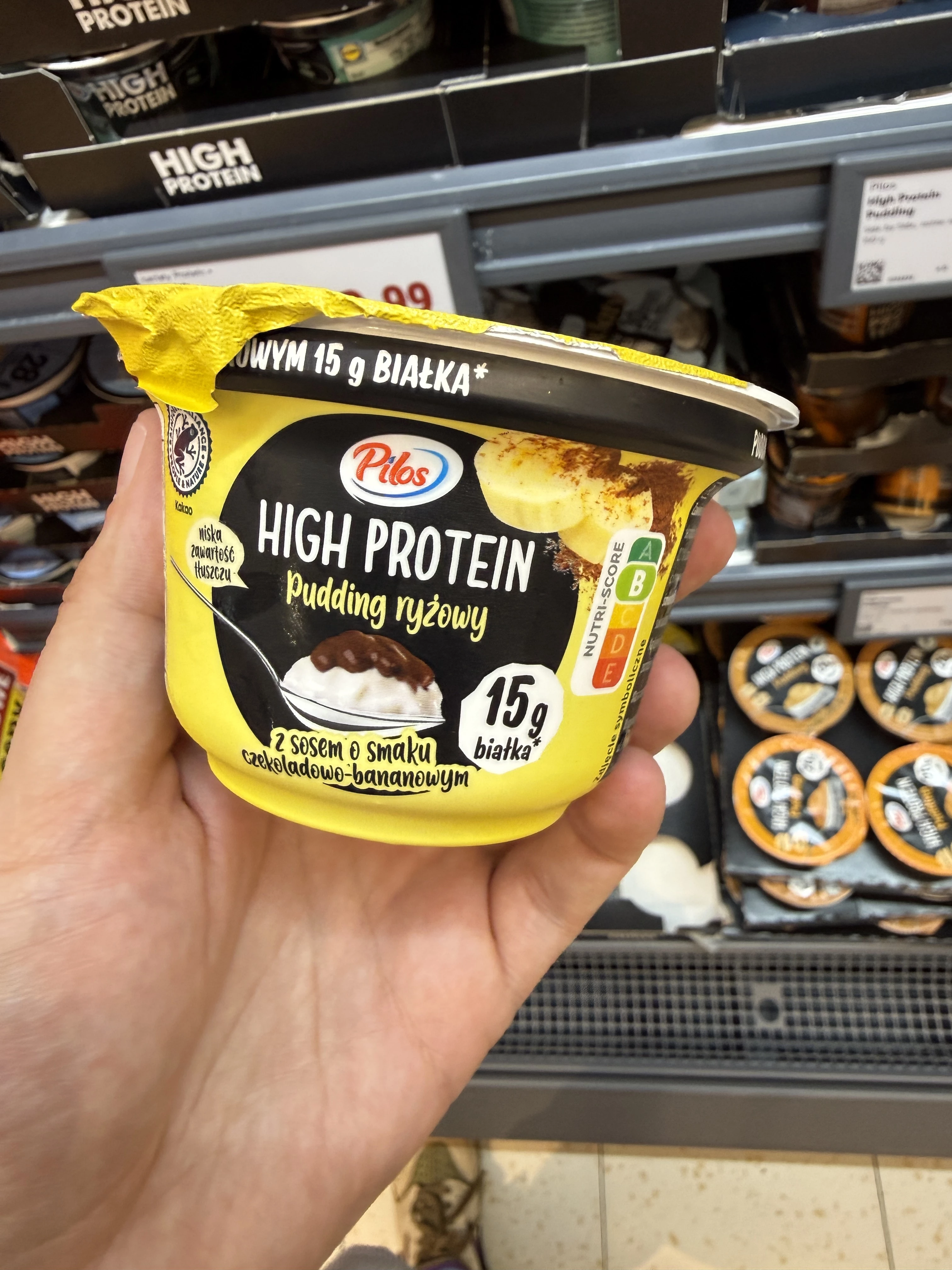Pilos High Protein deser mleczno-ryżowy z sosem o smaku czekoladowo-bananowym | 200g