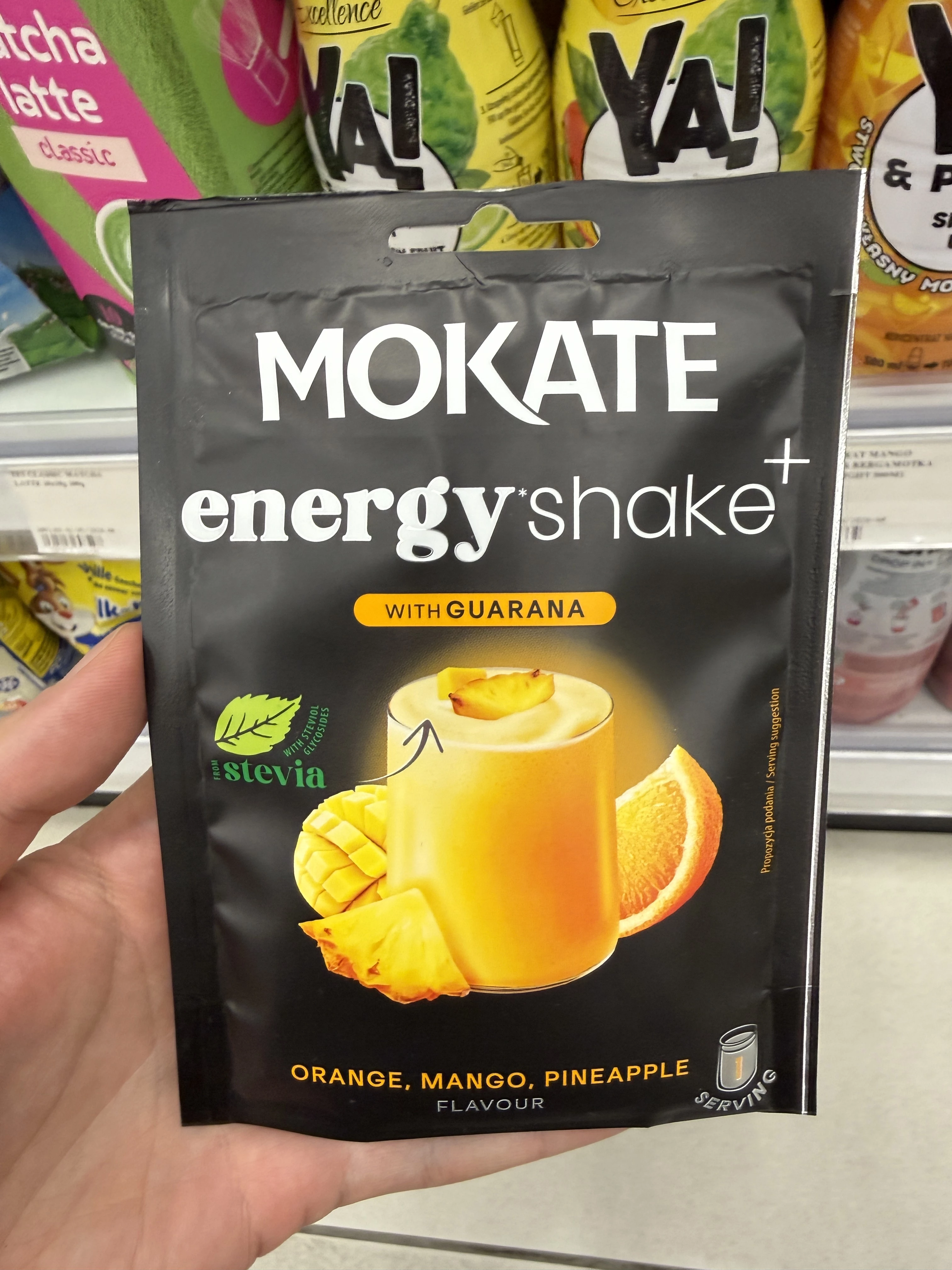 Mokate Shake Energy o smaku pomarańczy, mango i ananasa z guaraną | 27g