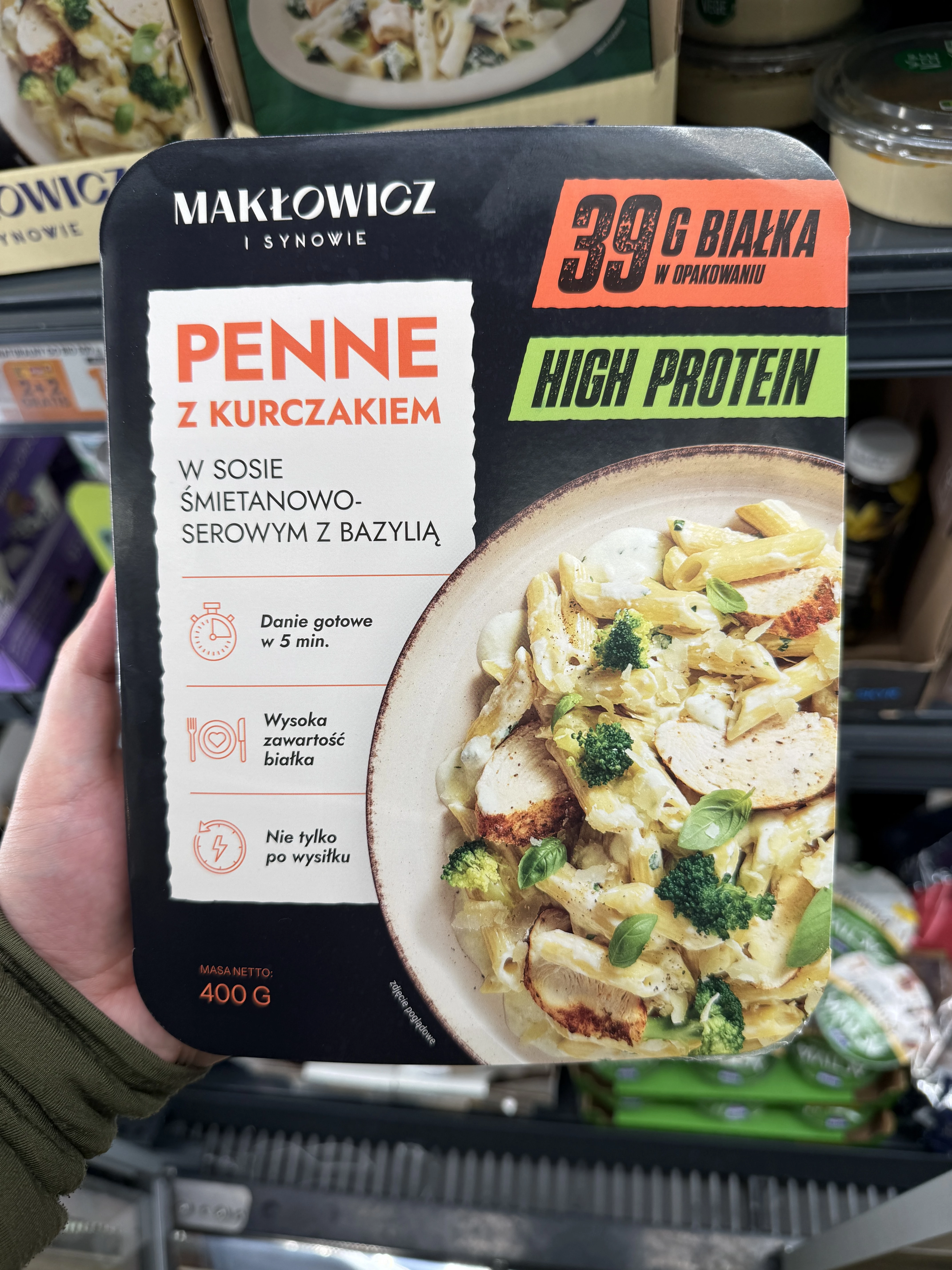 Makłowicz i Synowie Penne z kurczakiem w sosie śmietanowo-serowym z bazylią High Protein | 400g