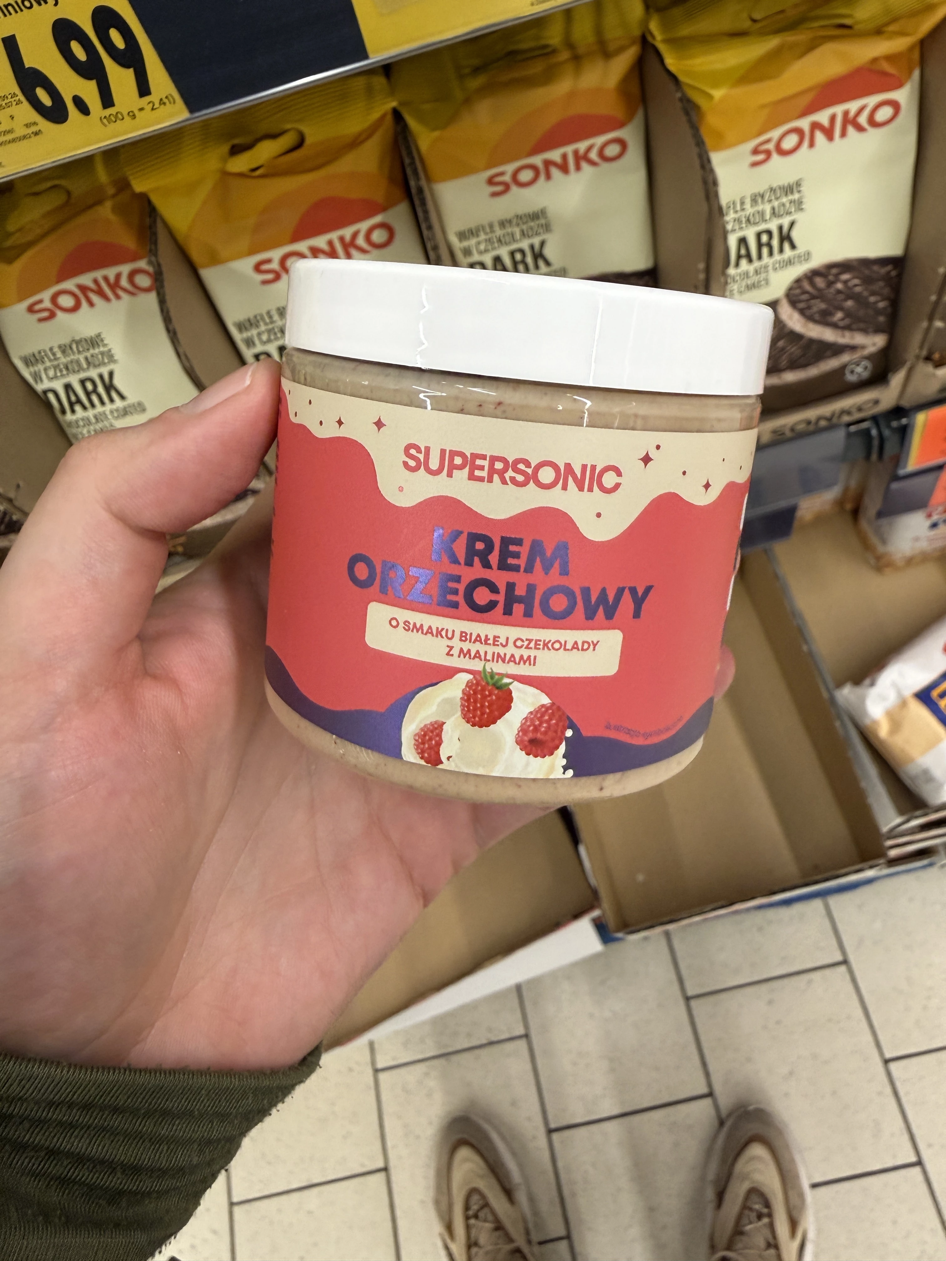 Supersonic Krem orzechowy o smaku białej czekolady z malinami | 160g