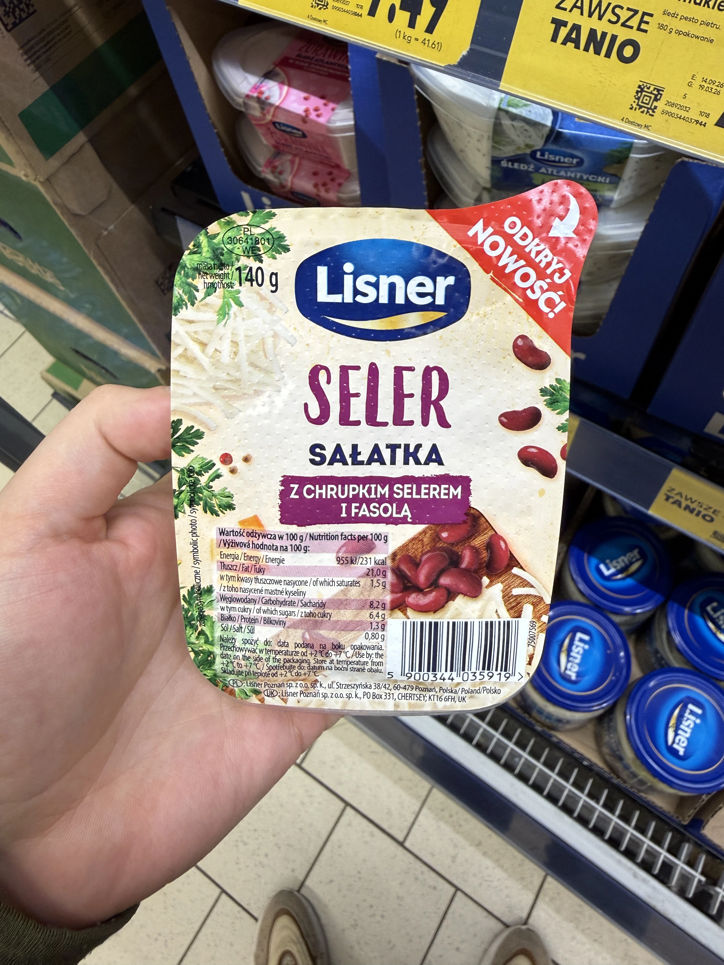 Lisner Sałatka warzywna z selerem marynowanym i fasolą konserwową | 140g
