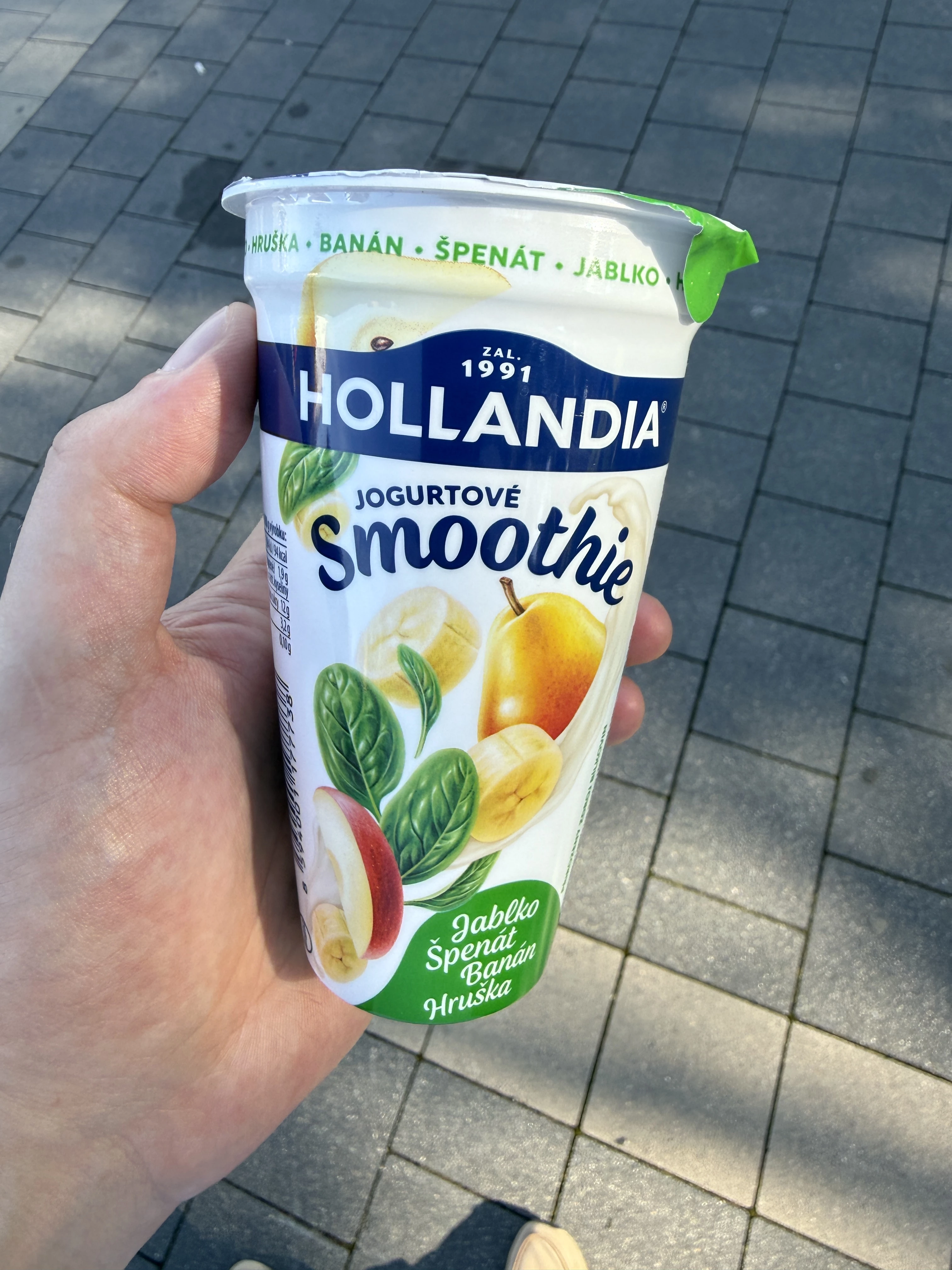 Hollandia Jogurtové Smoothie Jablko Špenát Banán Hruška / Jogurt pitny z jabłkiem, szpinakiem, bananem i gruszką | 230g