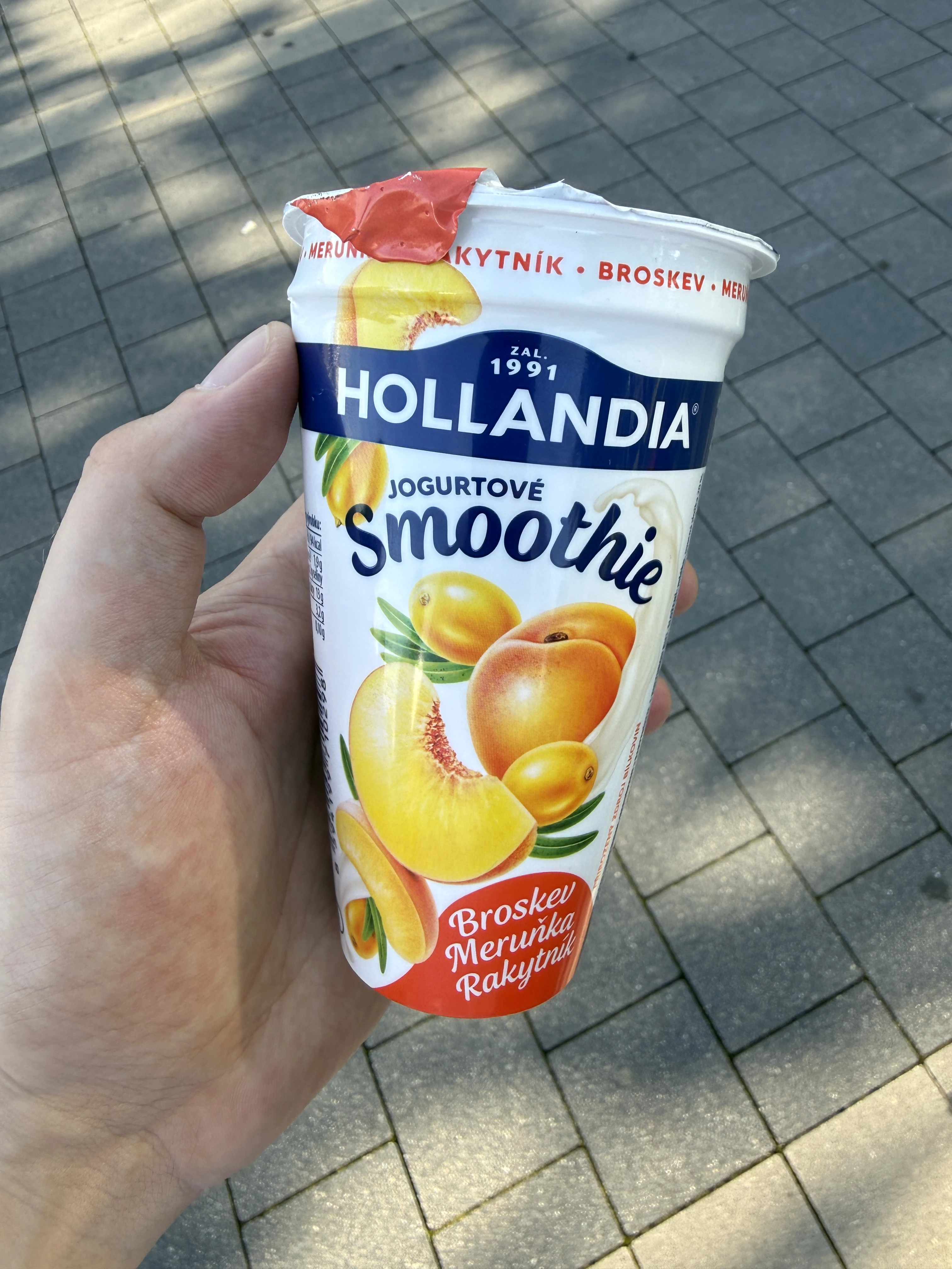Hollandia Jogurtové Smoothie Broskev Meruňka Rakytník / Jogurt pitny z brzoskwinią, morelą i rokitnikiem | 230g