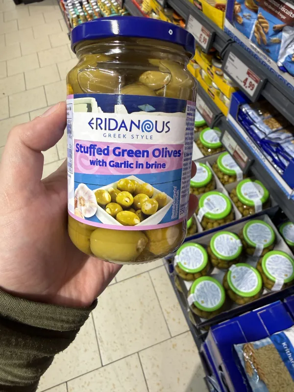 Eridanous Stuffed Green Olives with Garlic in brine / Zielone oliwki nadziewane czosnkiem w słonej zalewie | 350g