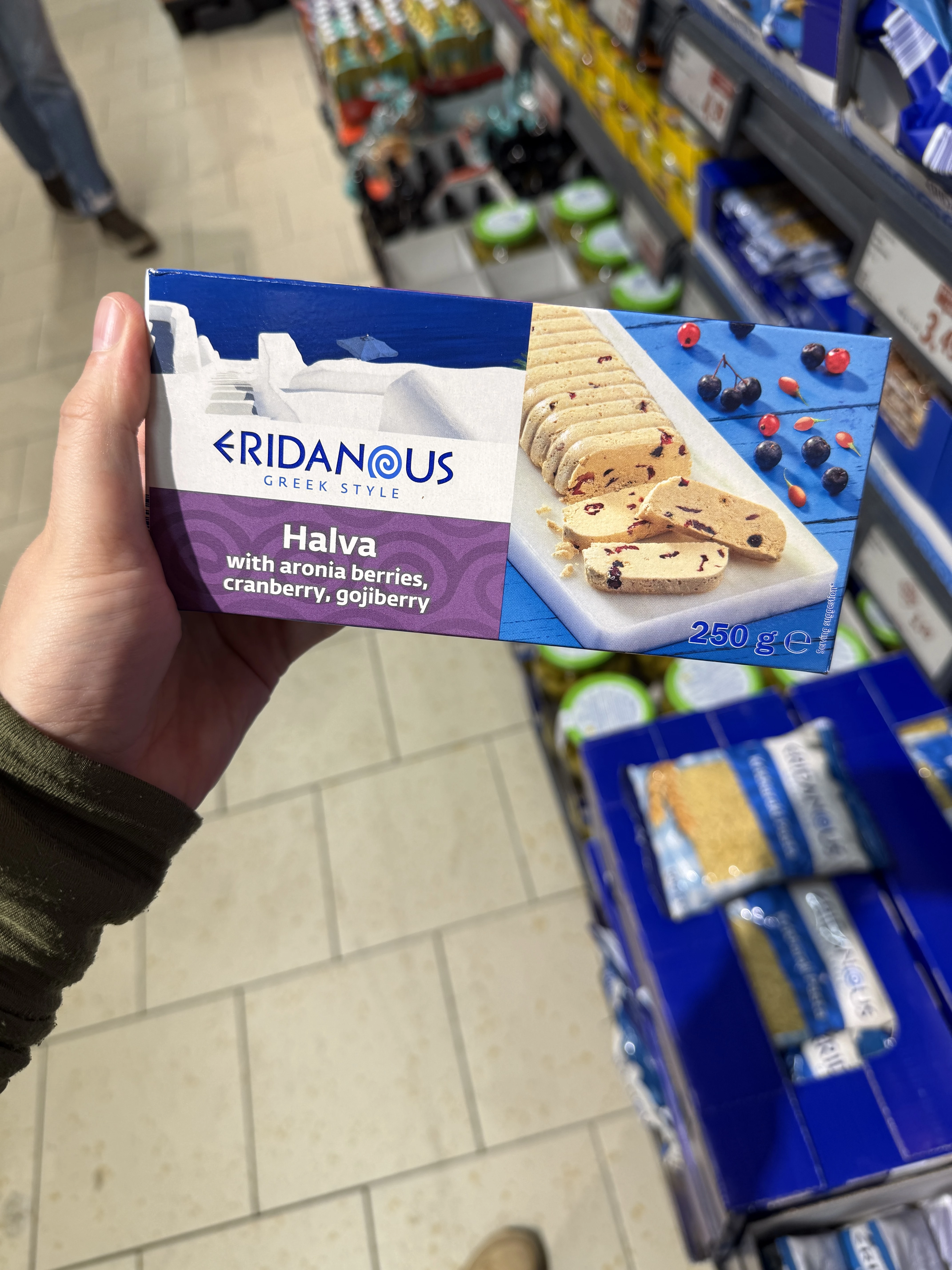 Eridanous Halva with aronia berries, cranberry, gojiberry / Chałwa sezamowa z suszoną aronią, jagodami goji i żurawiną | 250g