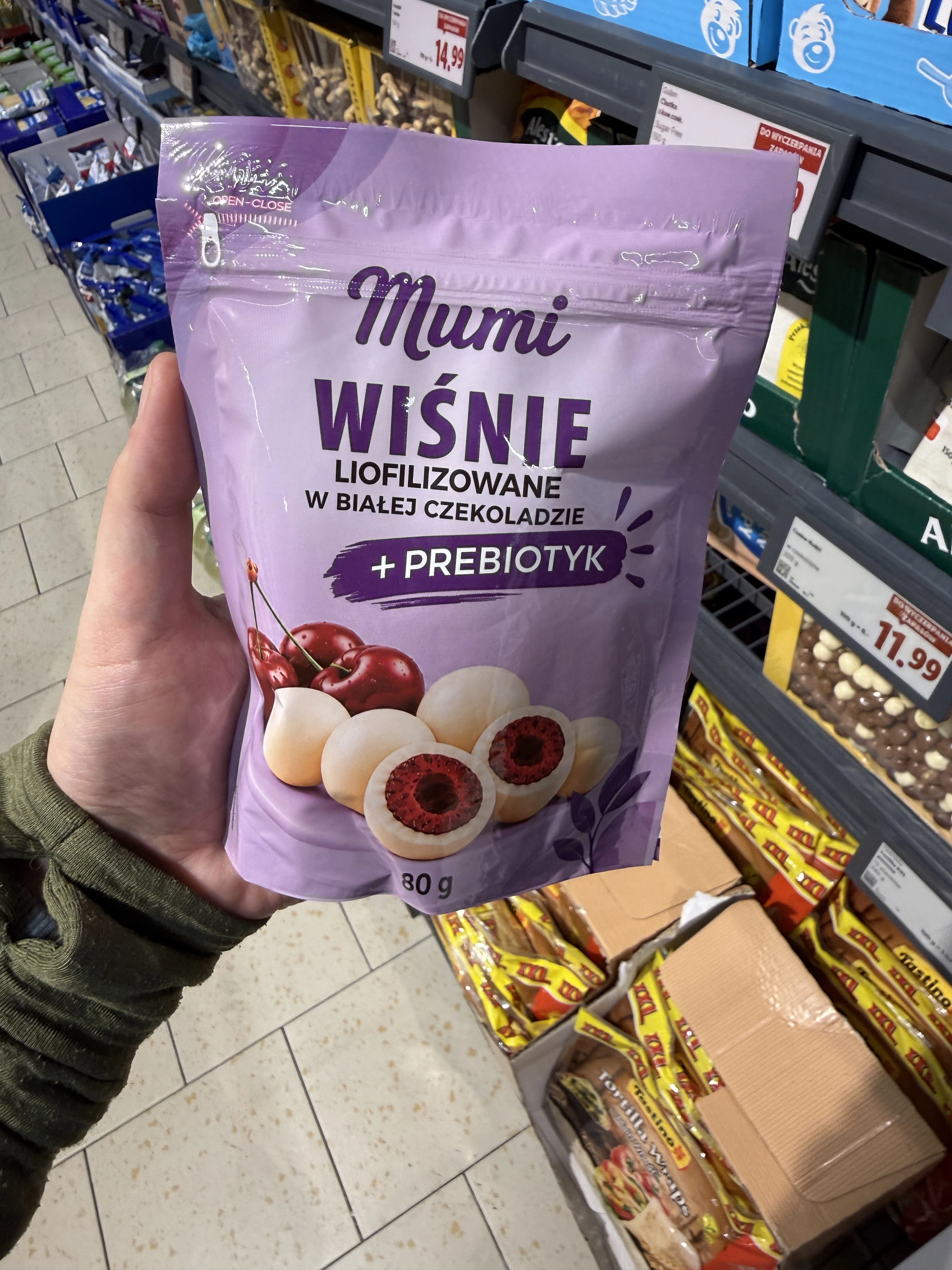 Mumi Wiśnie liofilizowane w białej czekoladzie + prebiotyk | 80g