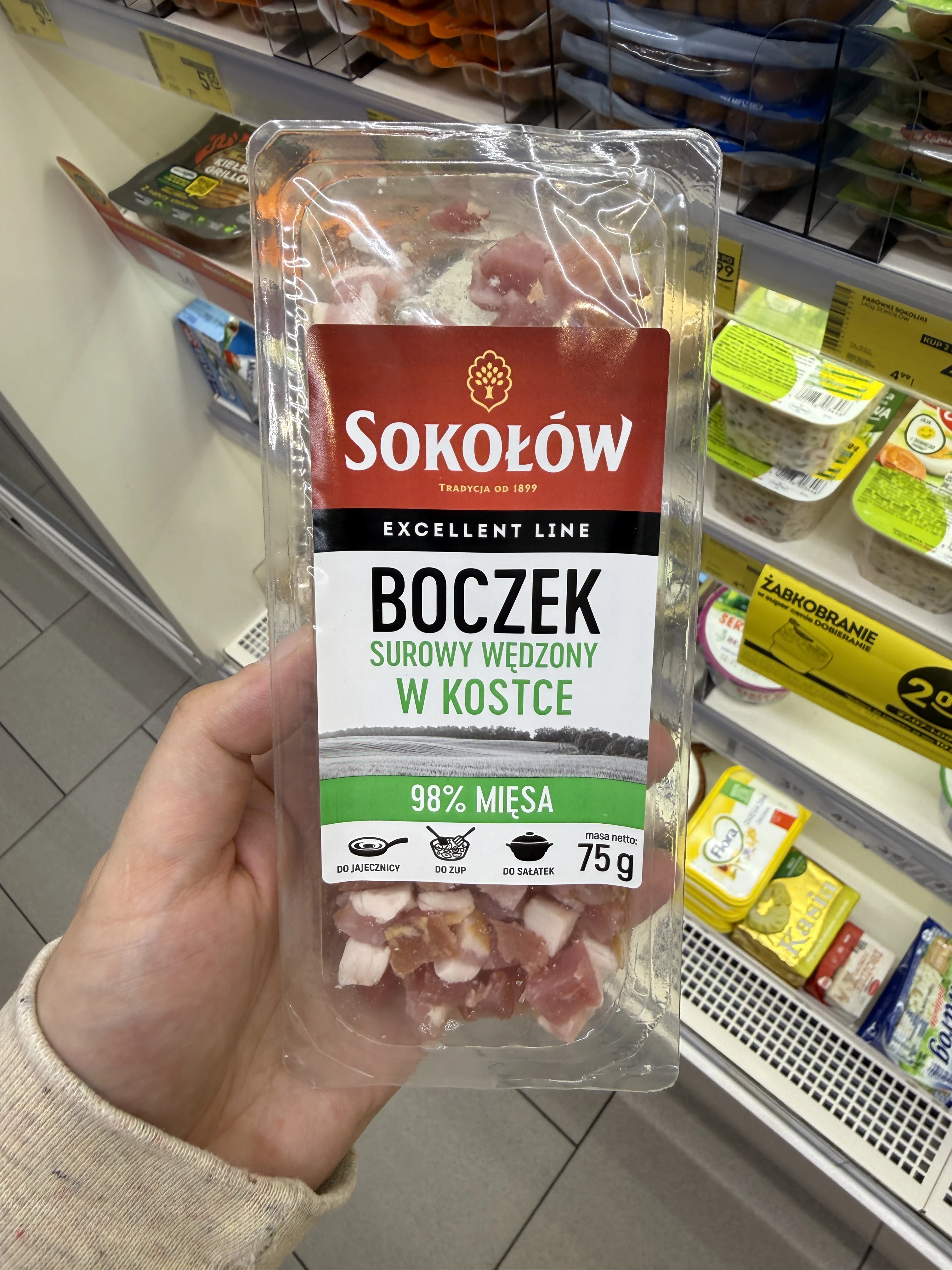 Sokołów Boczek surowy wędzony w kostce Excellent Line | 75g
