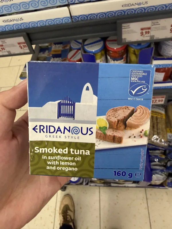 Eridanous Smoked tuna in sunflower oil with lemon and oregano / Wędzony tuńczyk w oleju słonecznikowym z cytryną i oregano | 160g