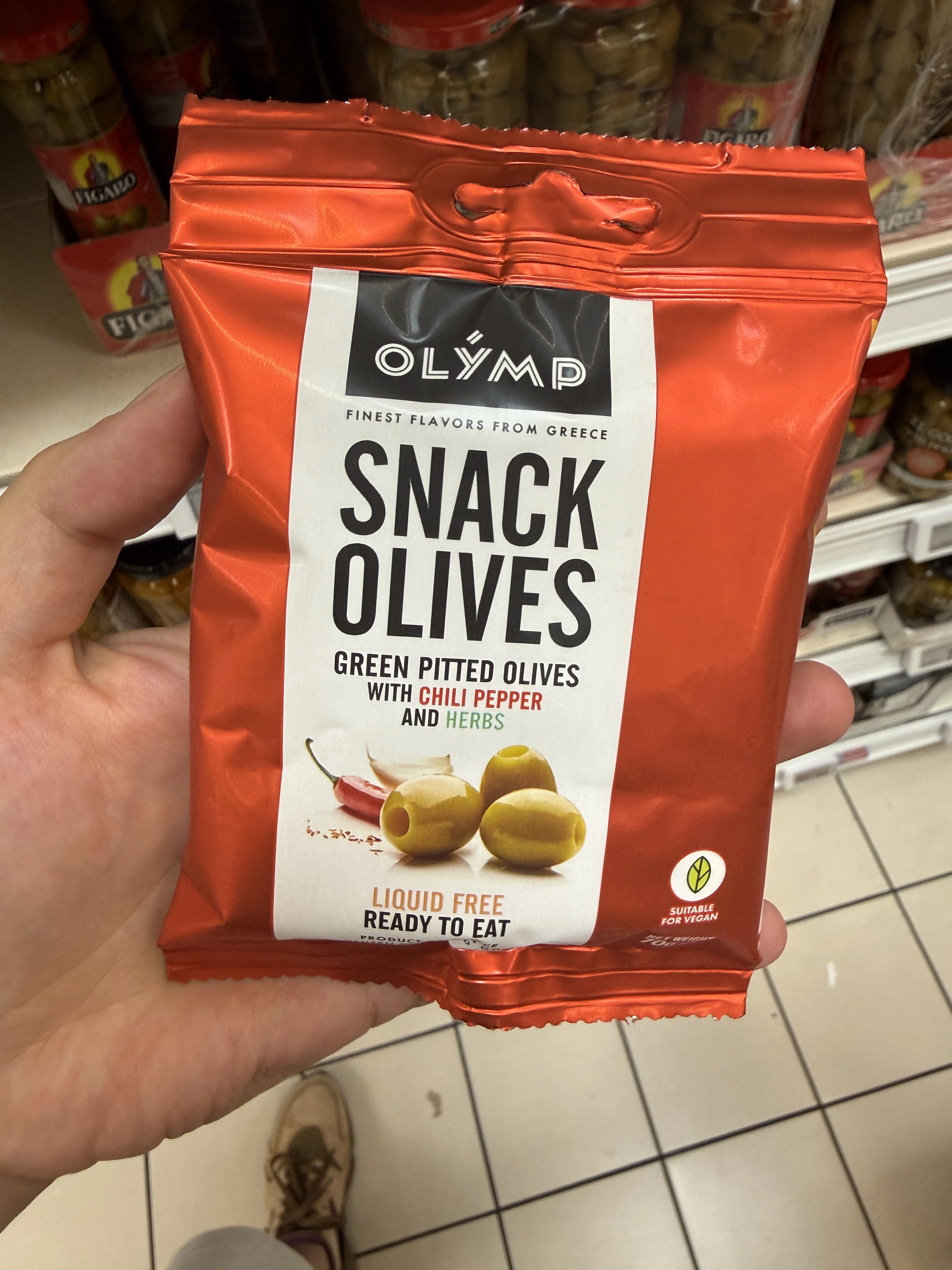 Olymp Snack Olives / Green Pitted Olives with Chili Pepper and Herbs / Olymp Snack Olives zielone oliwki bez pestek z chili i ziołami | 70g