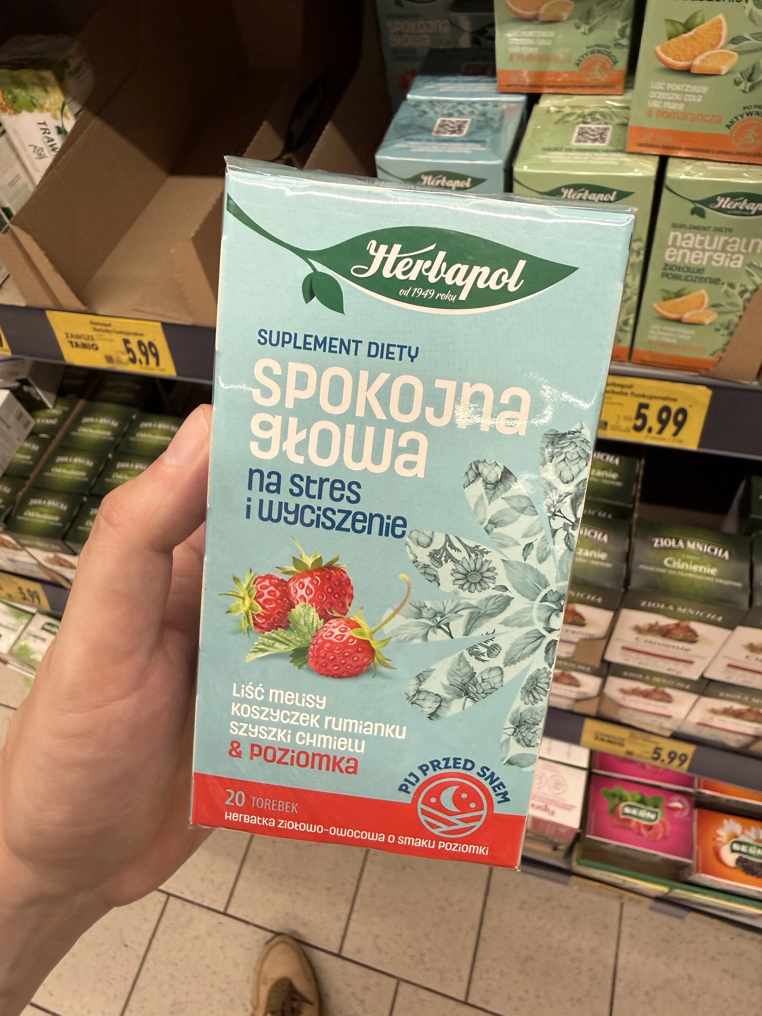 Herbapol Spokojna Głowa Herbatka ziołowo-owocowa o smaku poziomki | 30g