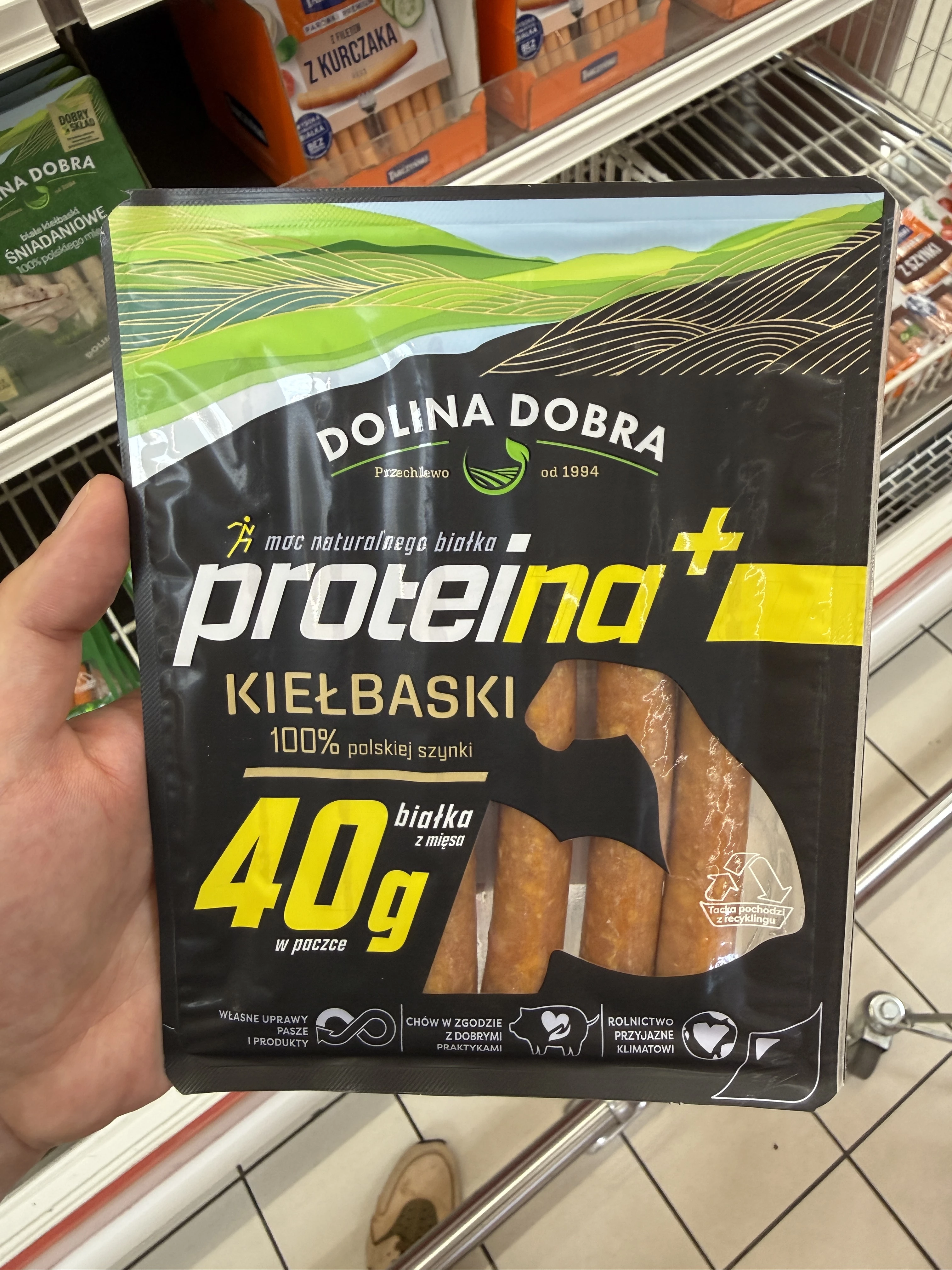 Dolina Dobra Proteina+ Kiełbaski 100% polskiej szynki | 200g