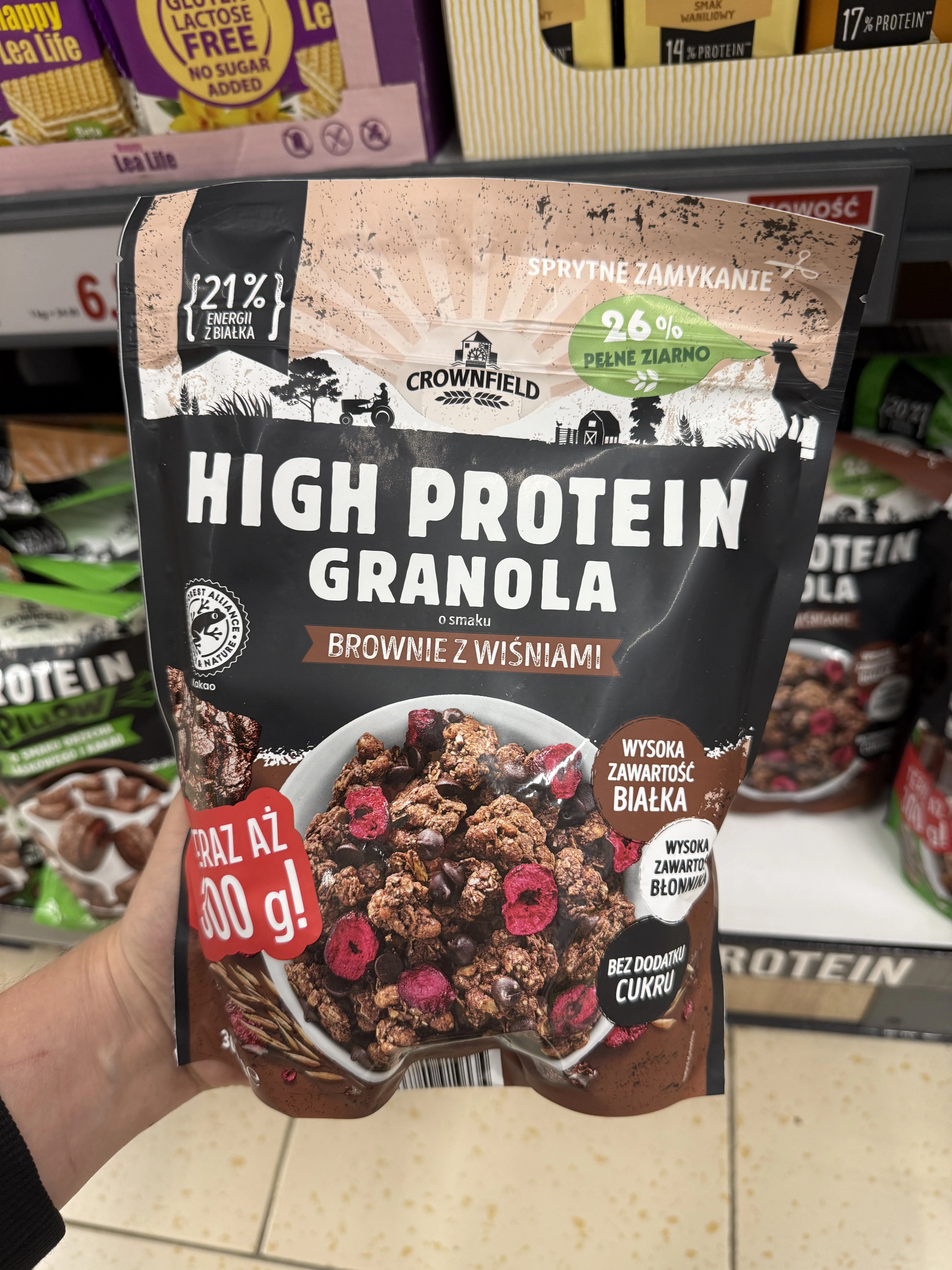 Crownfield High Protein Granola Brownie z Wiśniami | 300g