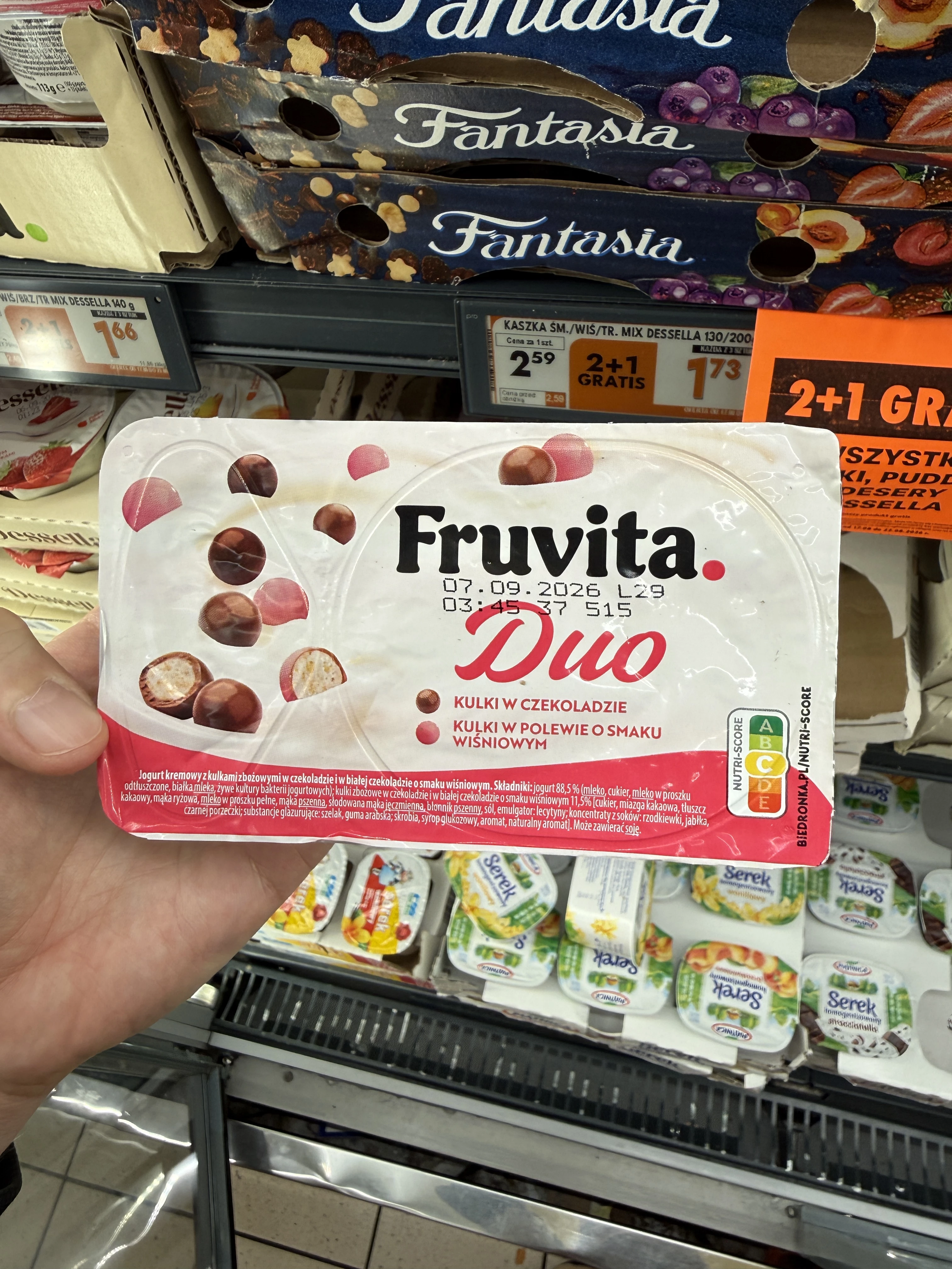 Fruvita Duo jogurt z kulkami w czekoladzie wiśniowym | 113g