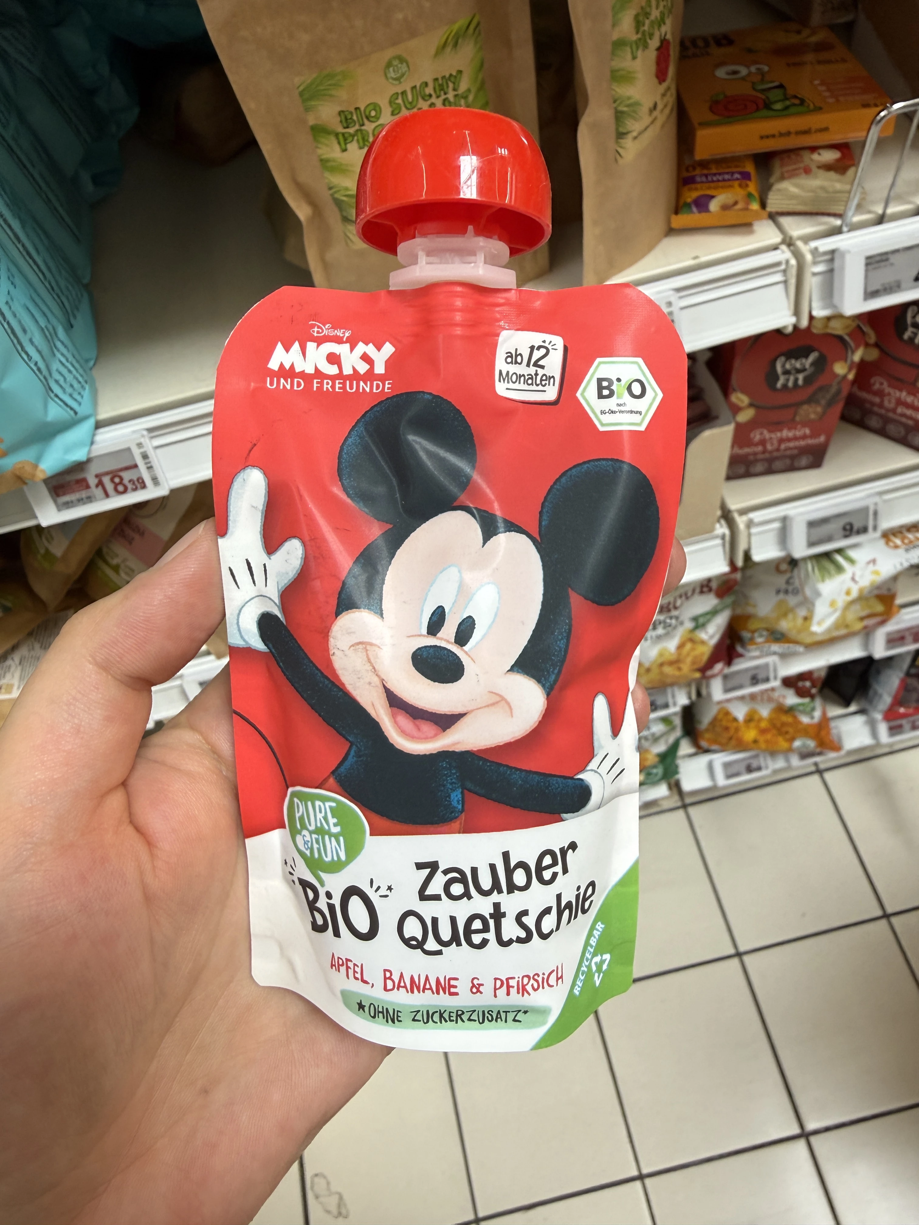 Pure & Fun Bio Zauber Quetschie Micky Apfel, Banane & Pfirsich | 100g