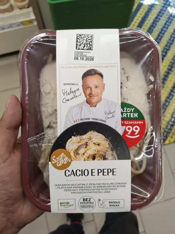 Szamamm Cacio e Pepe makaron bucatini z ziołowym kurczakiem i płatkami parmezanu Mateusz Gessler | 400g