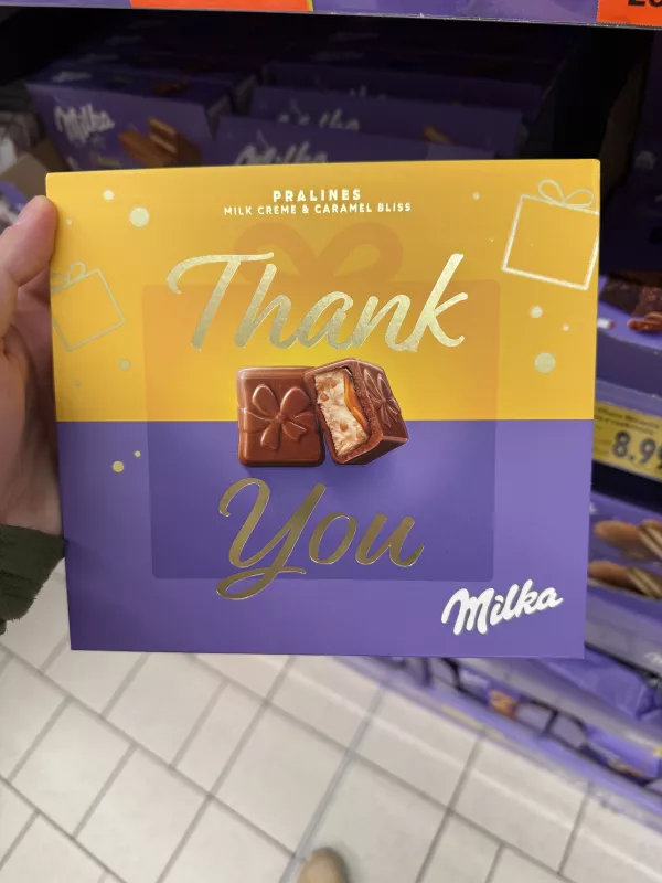Milka Pralines Milk Creme & Caramel Bliss Thank You / Praliny z mlecznej czekolady z nadzieniem mlecznym i karmelem | 114g