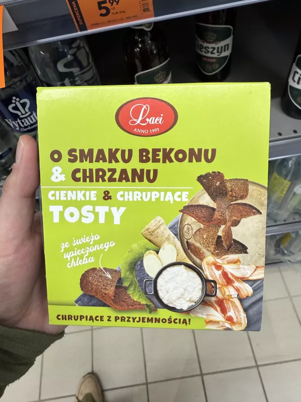 Lāči Cienkie & chrupiące tosty o smaku bekonu & chrzanu | 80g