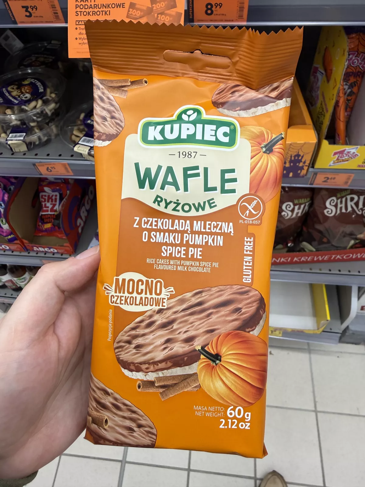 Kupiec Wafle ryżowe z czekoladą mleczną o smaku Pumpkin Spice Pie | 60g