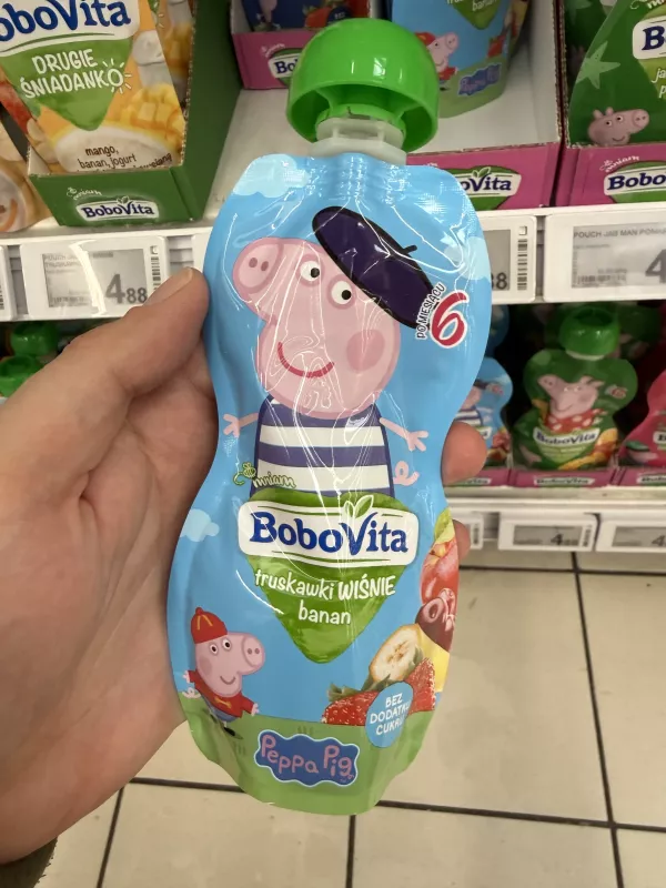 BoboVita Peppa Pig Mus truskawki, wiśnie, banan | 100g
