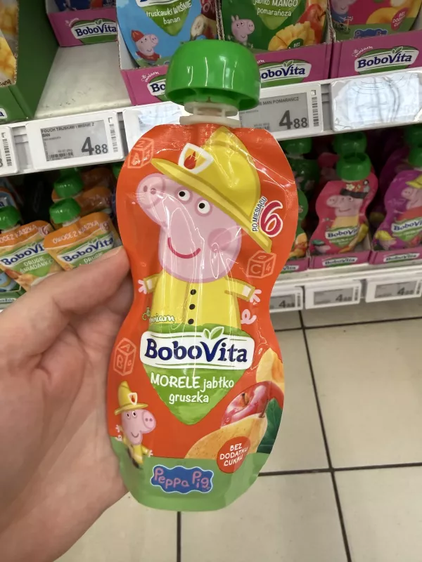 BoboVita Peppa Pig Mus morele, jabłko, gruszka (strażak) | 100g