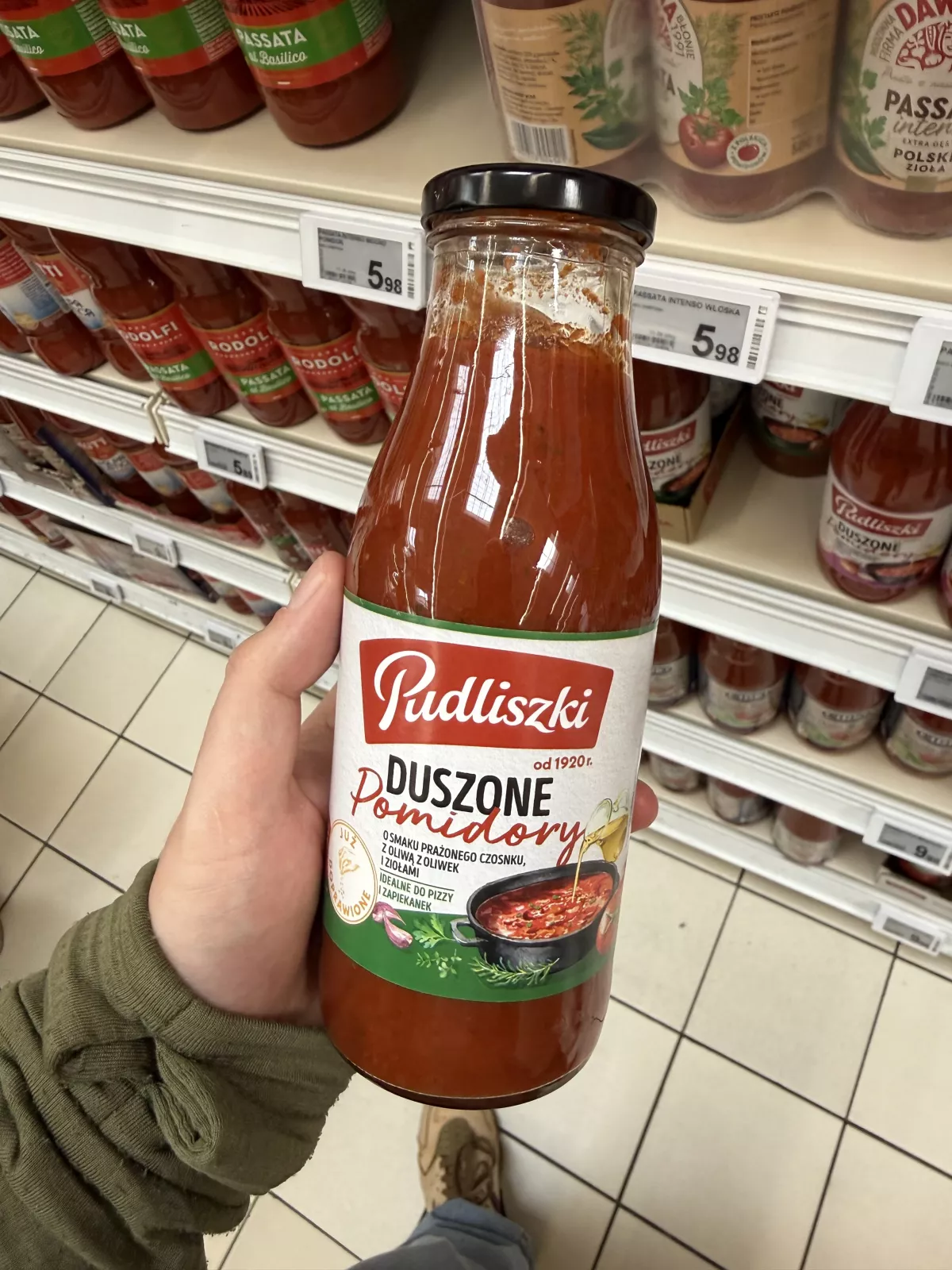 Pudliszki Duszone Pomidory o smaku prażonego czosnku, z oliwą z oliwek i ziołami | 495g